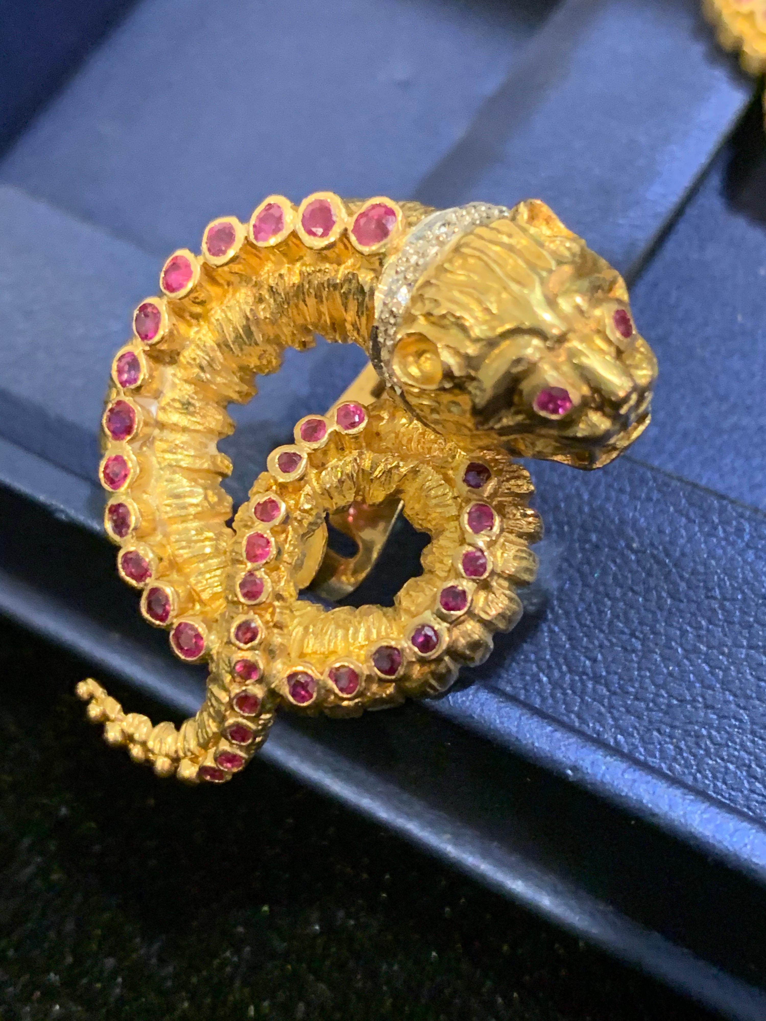 Late 20th Century Earrings by Ilia’s Lalaounis Chimera 17.3dwt 18-Karat, Rubies and Diamonds For Sale