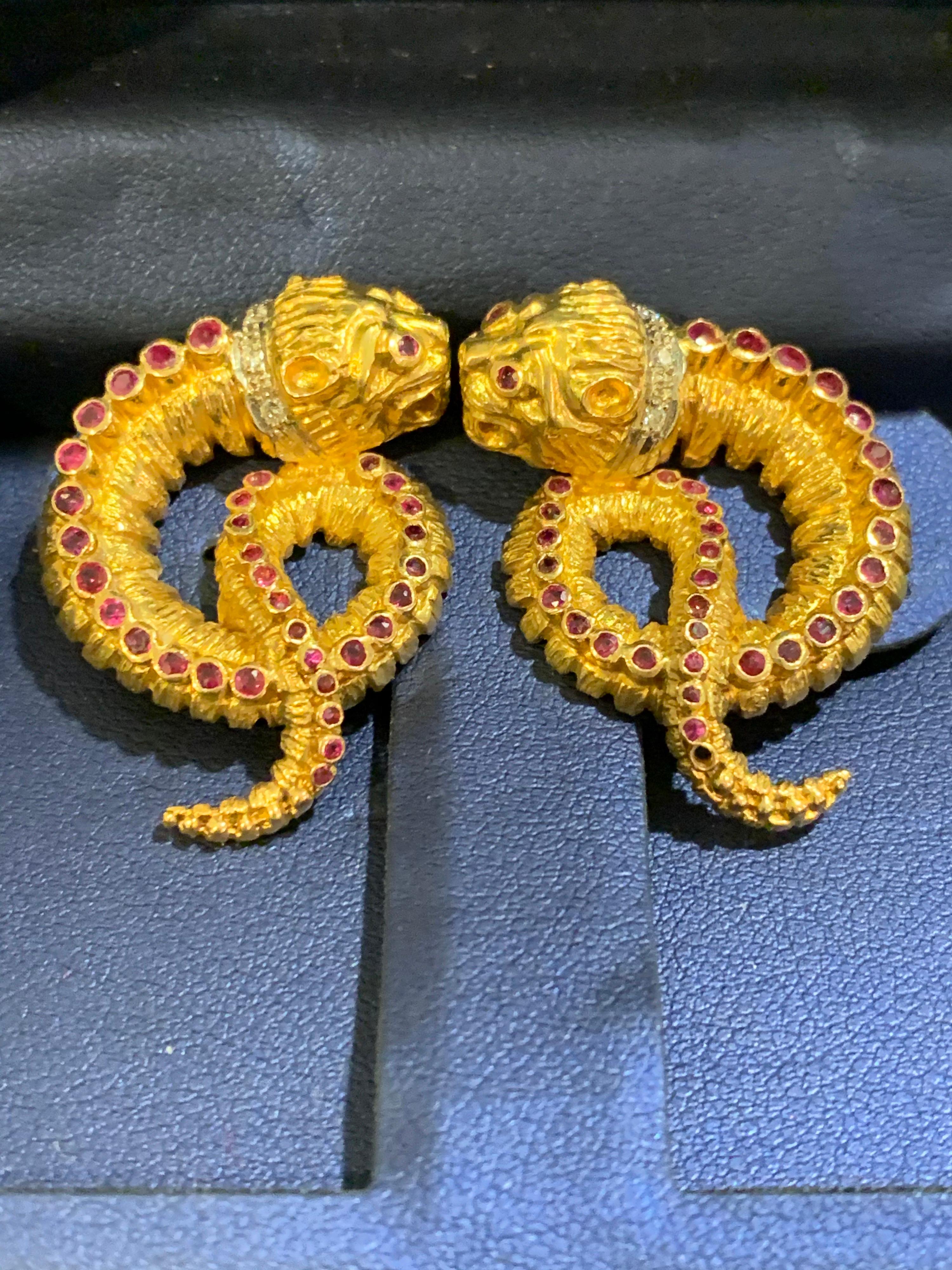 Earrings by Ilia’s Lalaounis Chimera 17.3dwt 18-Karat, Rubies and Diamonds For Sale 1
