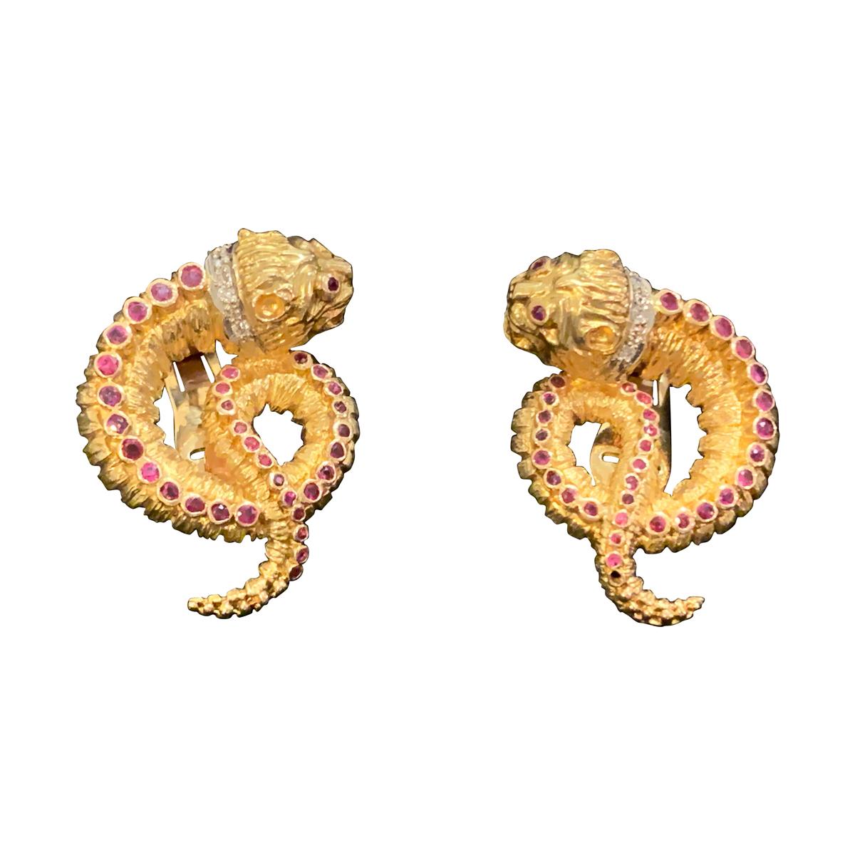 Earrings by Ilia’s Lalaounis Chimera 17.3dwt 18-Karat, Rubies and Diamonds For Sale