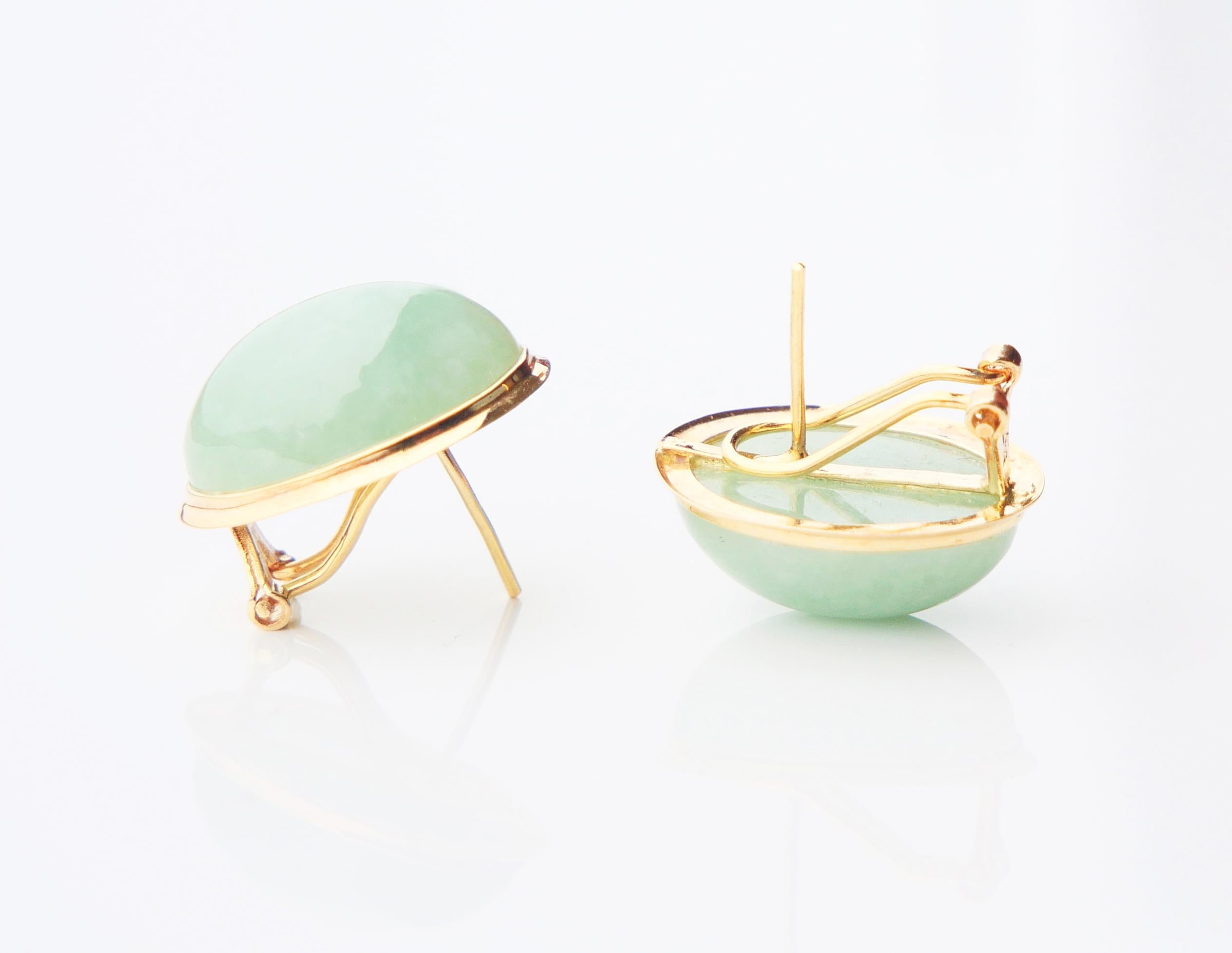 Vintage Ohrringe Clips natürliche Jade Celadon massiv 14K Gold / 8,56 gr im Angebot 5