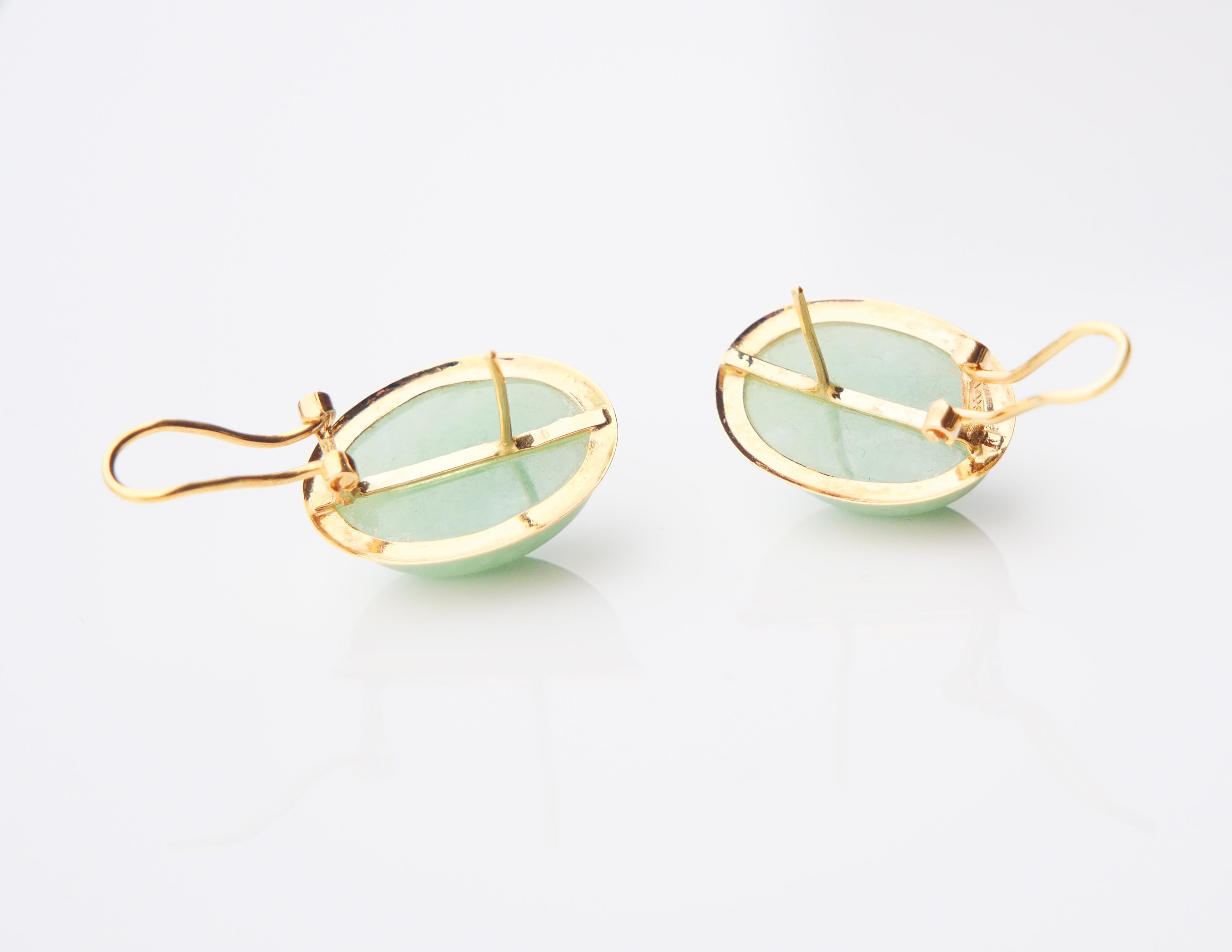 Vintage Earrings Clips natural Jade Celadon solid 14K Gold / 8.56 gr For Sale 6