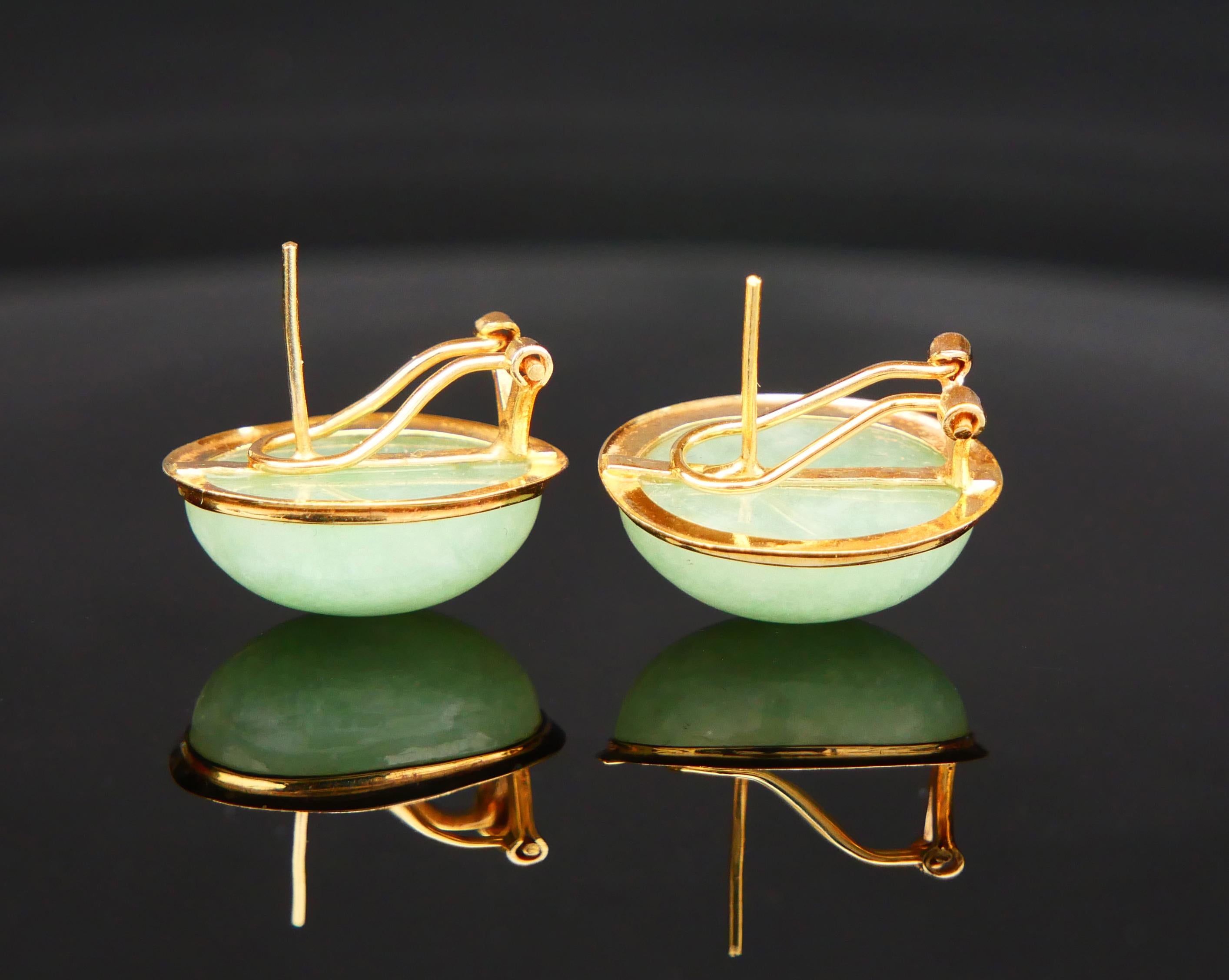 Vintage Ohrringe Clips natürliche Jade Celadon massiv 14K Gold / 8,56 gr Damen im Angebot