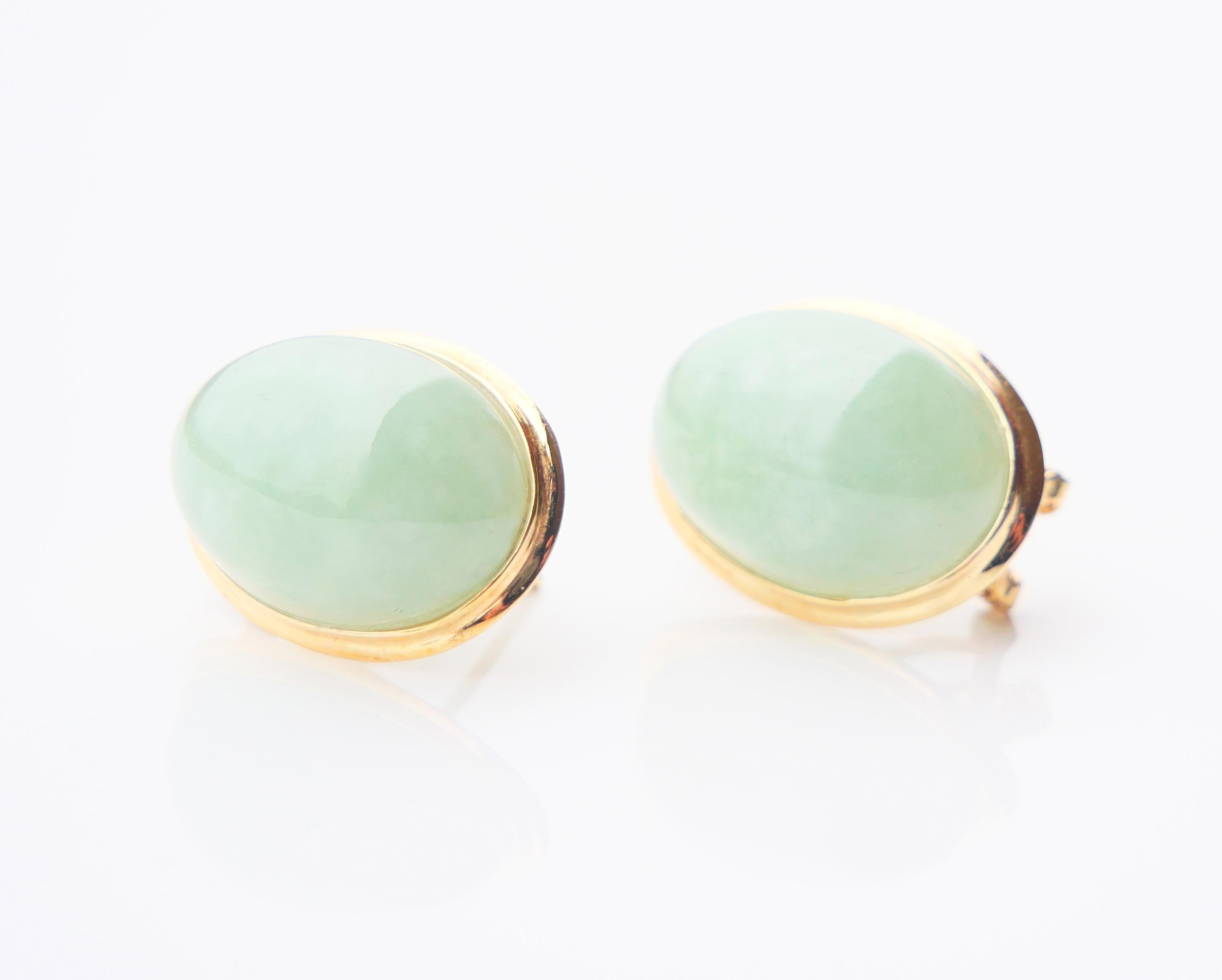 Vintage Ohrringe Clips natürliche Jade Celadon massiv 14K Gold / 8,56 gr im Angebot 3