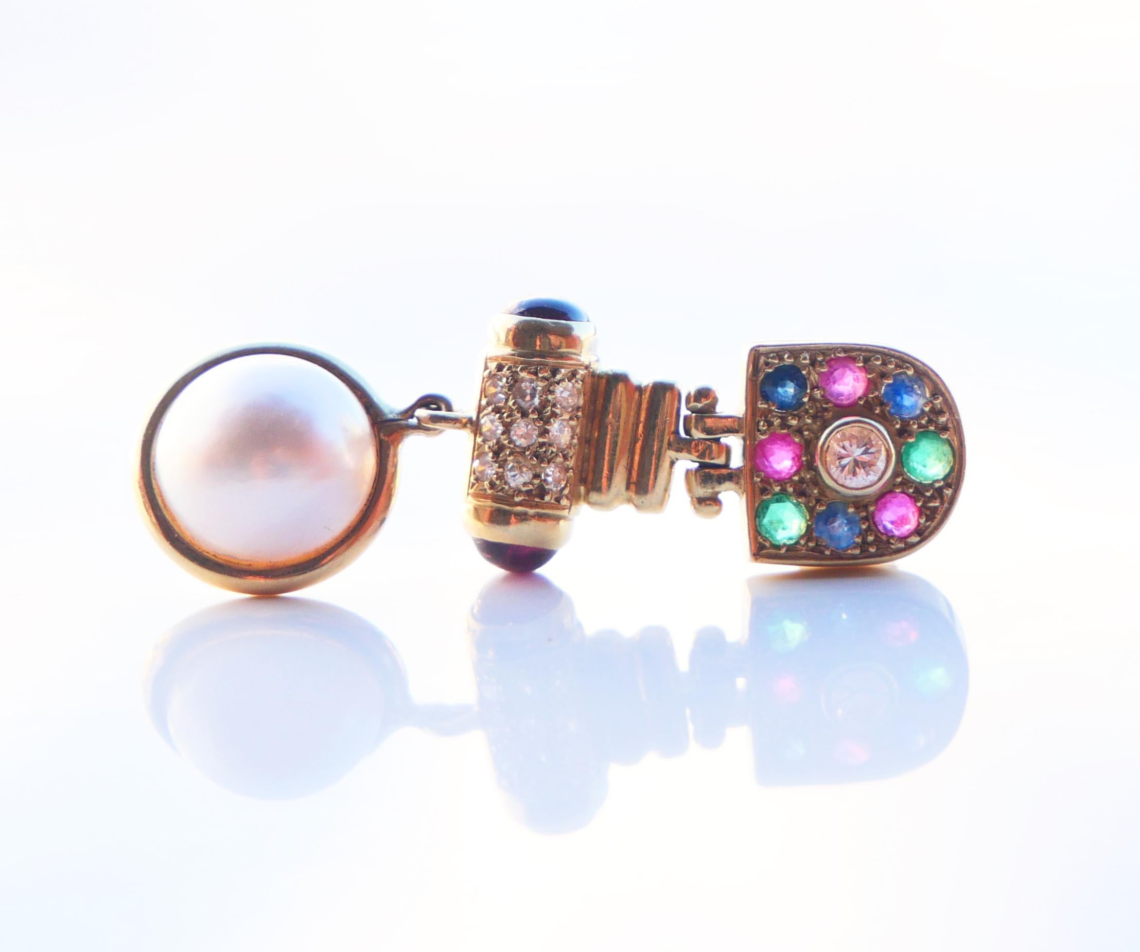 Women's Vintage Earrings Diamond Sapphire Ruby Emerald Tourmaline Pearl 18K Gold/10.3gr  For Sale