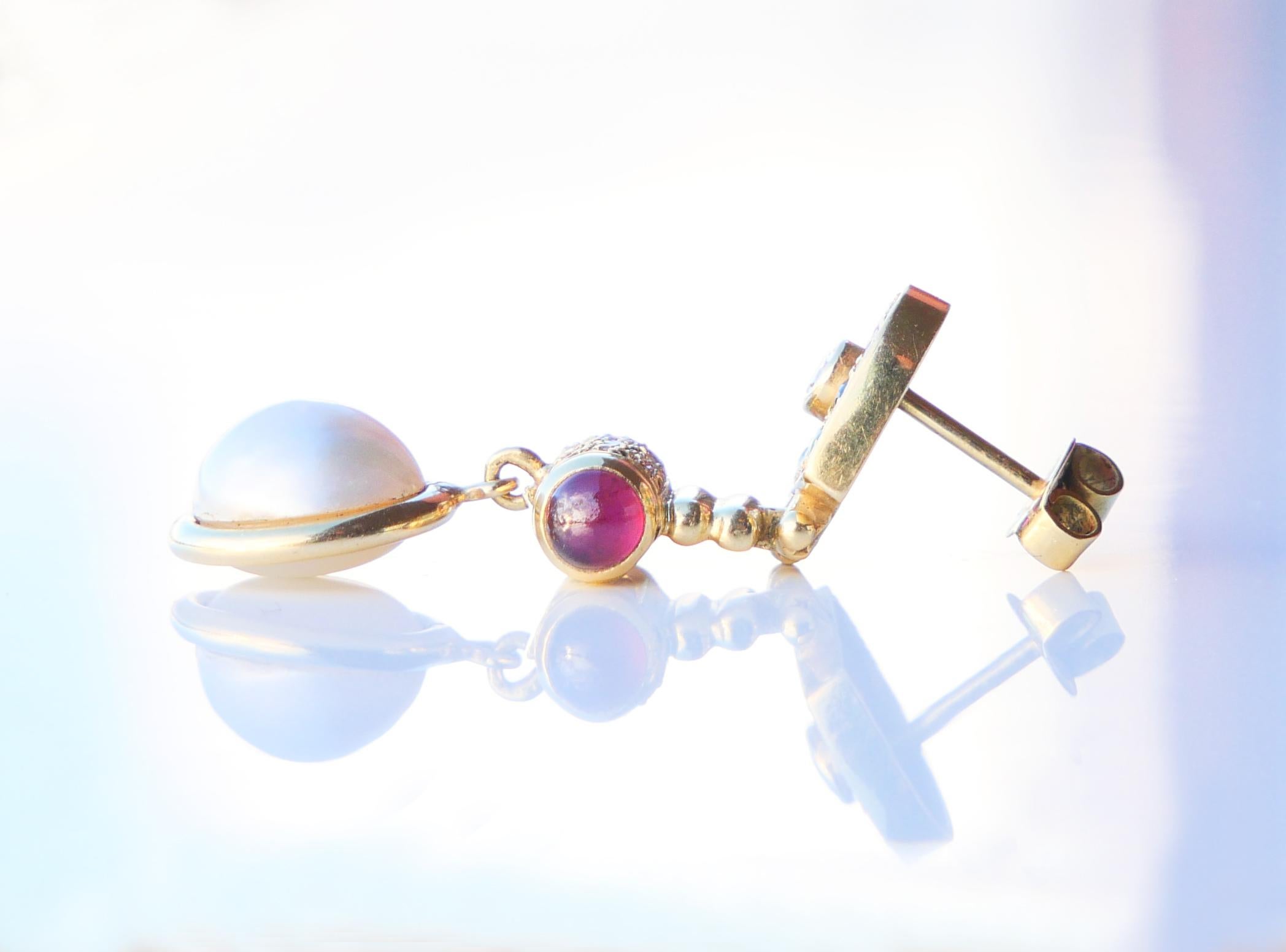 Vintage Earrings Diamond Sapphire Ruby Emerald Tourmaline Pearl 18K Gold/10.3gr  For Sale 3