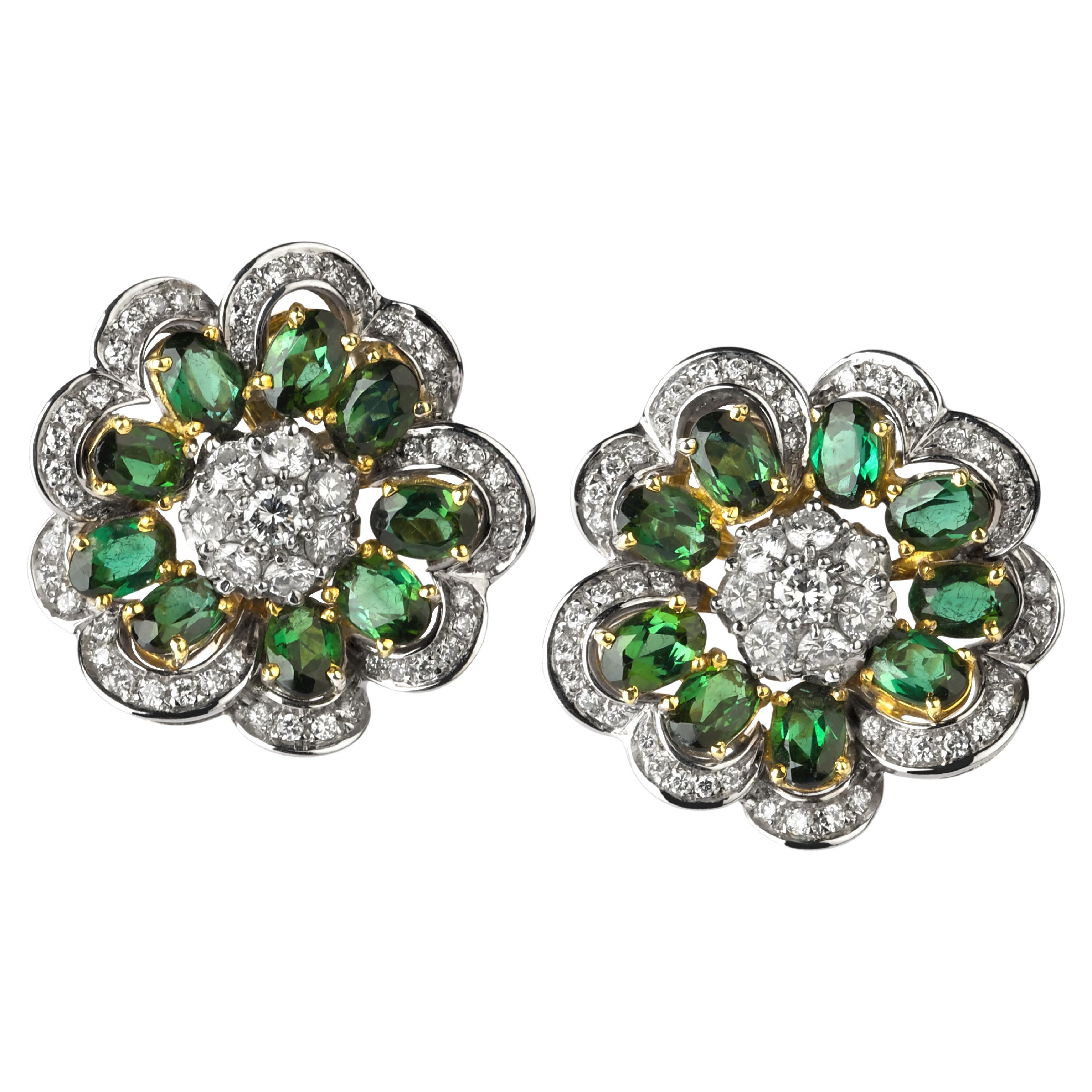 Vintage Earrings from ANGELETTI PRIVATE COLLECTION Gold Green Tourmaline Diamond For Sale