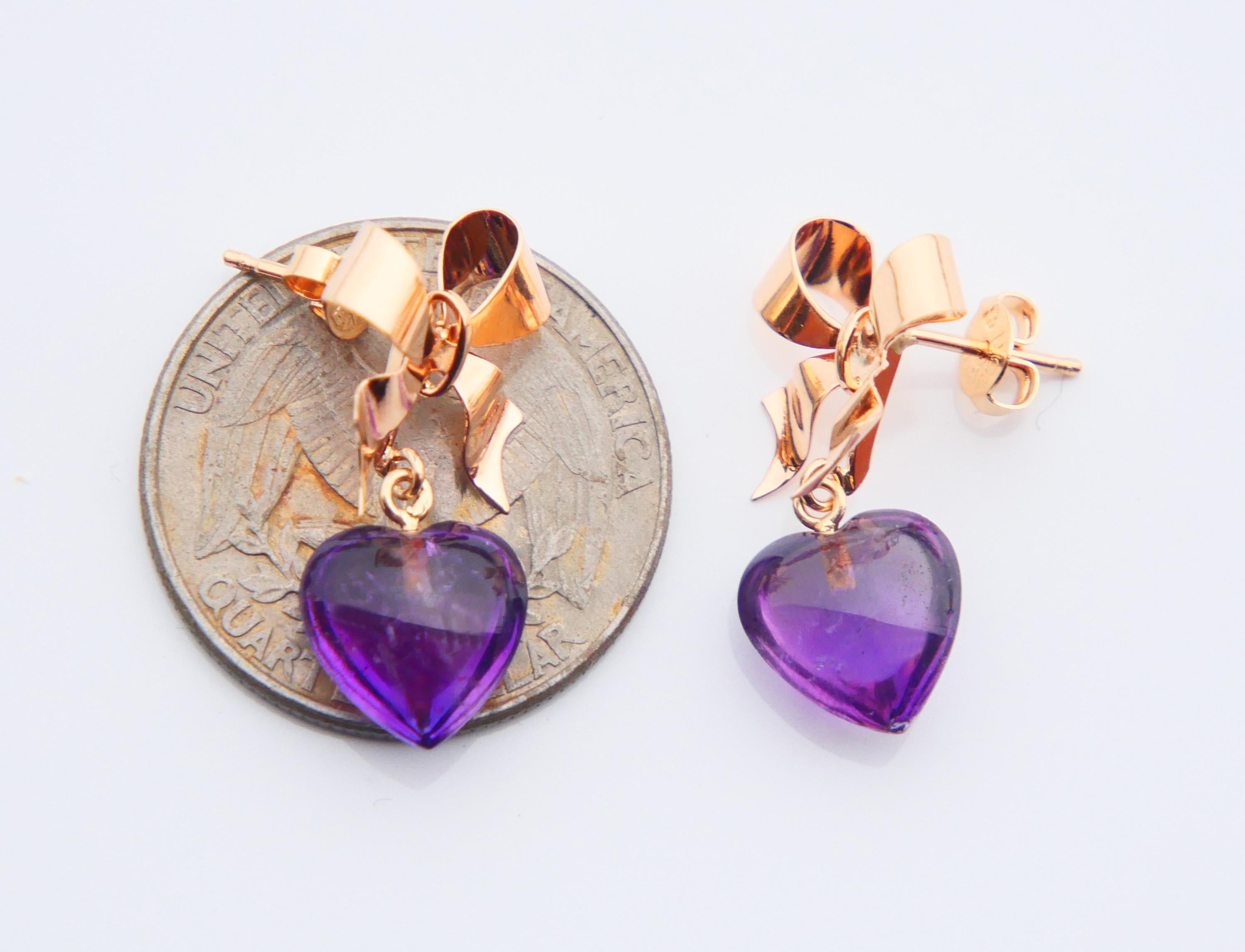 Vintage Earrings Hearths & Bows natural Amethyst solid 18K Gold / 3.13gr For Sale 7