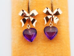 Vintage Earrings Hearths & Bows natural Amethyst solid 18K Gold / 3.13gr
