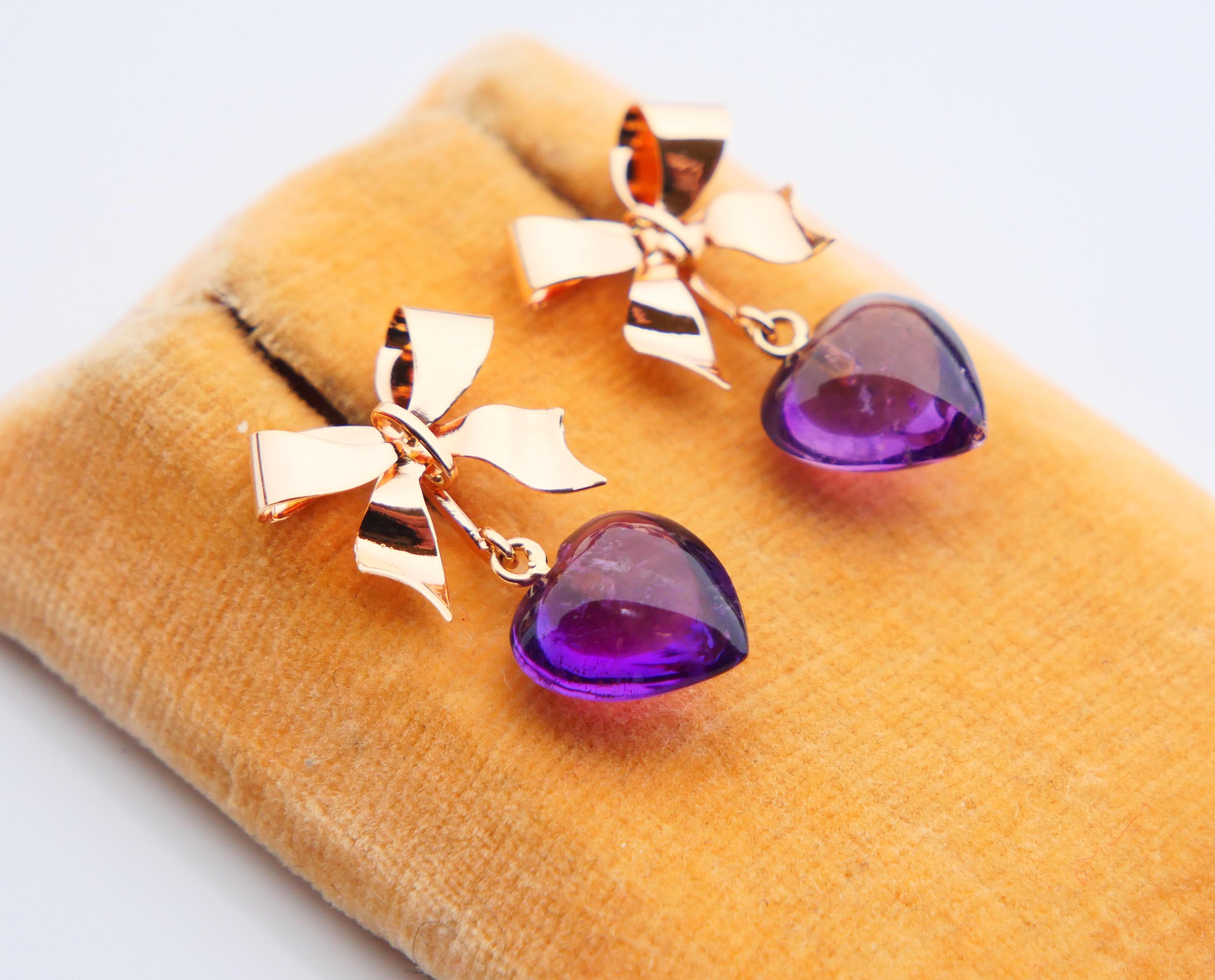 Vintage Earrings Hearths & Bows natural Amethyst solid 18K Gold / 3.13gr For Sale 2