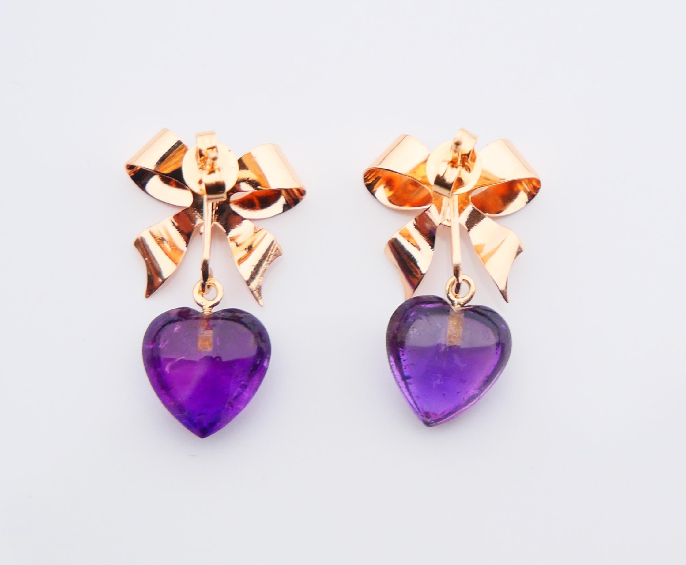Vintage Earrings Hearths & Bows natural Amethyst solid 18K Gold / 3.13gr For Sale 4