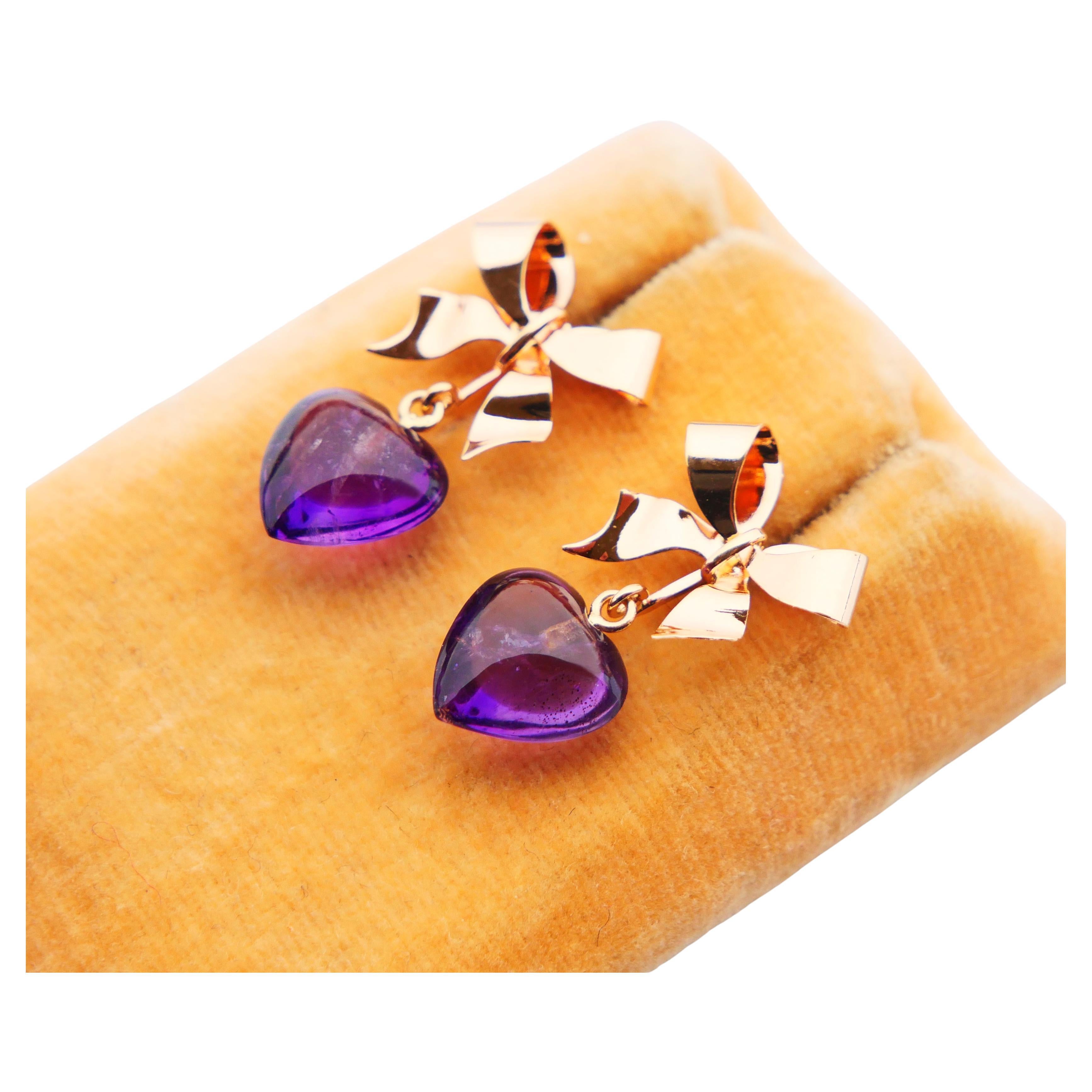 Vintage Earrings Hearths & Bows natural Amethyst solid 18K Gold / 3.13gr For Sale