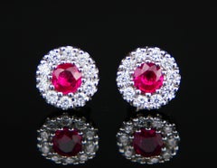 Pendientes vintage naturales  0,5 ctw. Rubí 0,3 ctw. Diamantes 18K Oro Blanco / 2.3gr