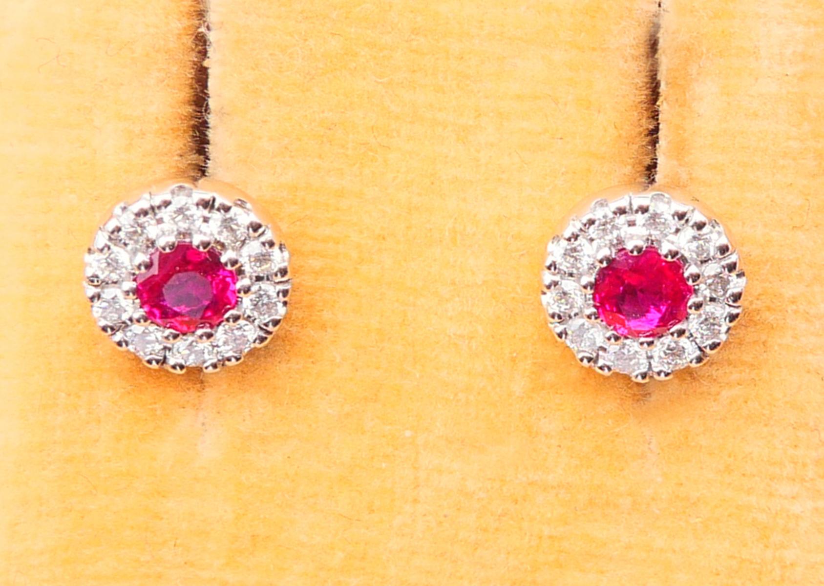 Brilliant Cut Vintage Earrings natural  0.5 ctw. Ruby 0.3 ctw. Diamonds 18K White Gold / 2.3gr For Sale
