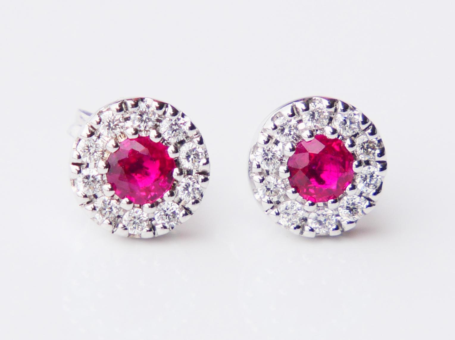 Women's Vintage Earrings natural  0.5 ctw. Ruby 0.3 ctw. Diamonds 18K White Gold / 2.3gr For Sale