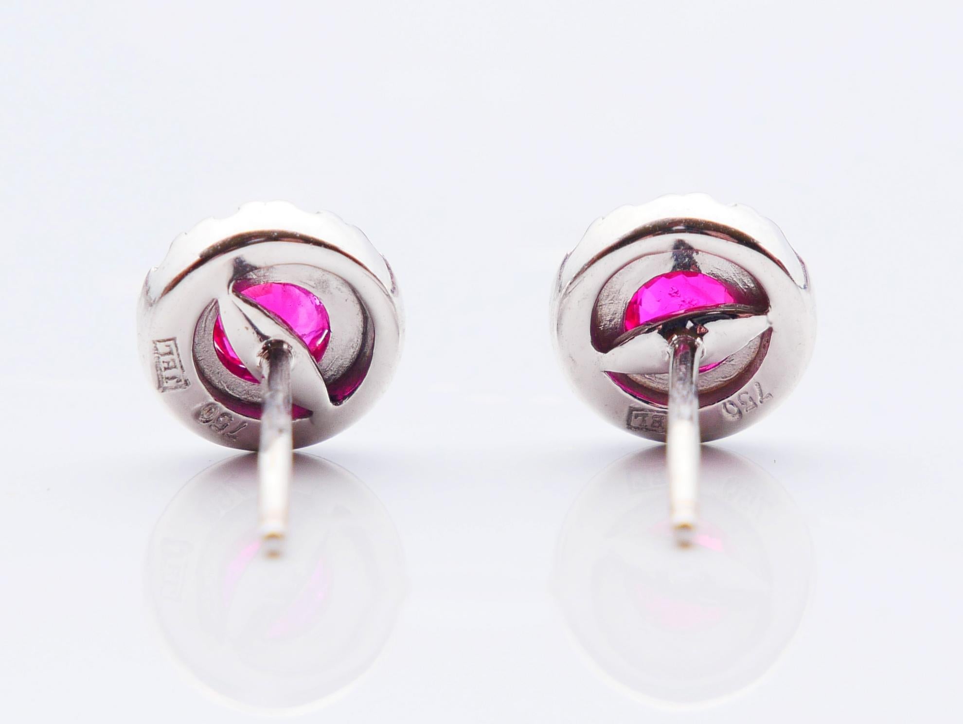 Vintage Earrings natural  0.5 ctw. Ruby 0.3 ctw. Diamonds 18K White Gold / 2.3gr For Sale 3