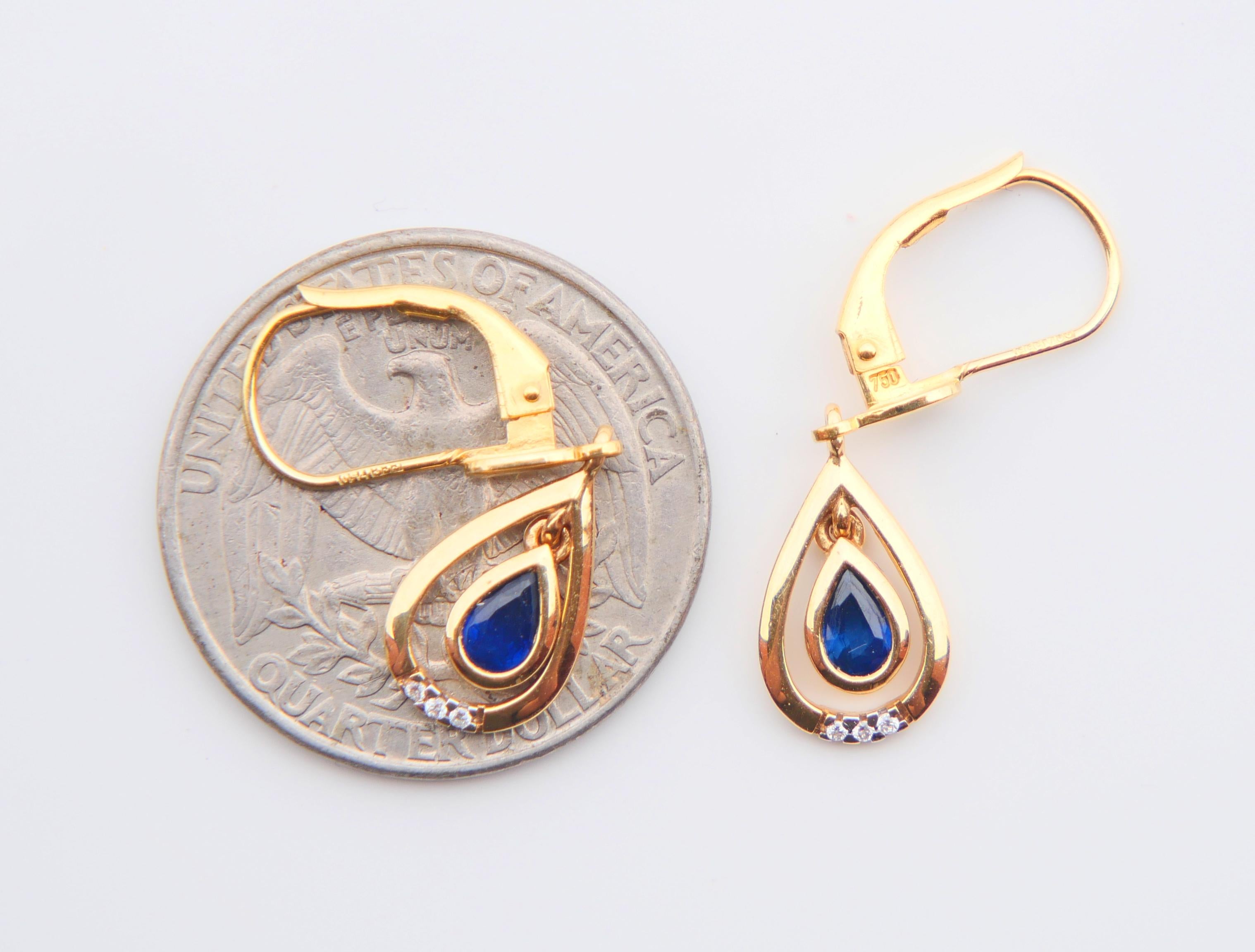 Vintage-Ohrringe, natürlicher 0.6ctw Saphir, Diamanten, massives 18 Gold /3,15gr, Vintage 6