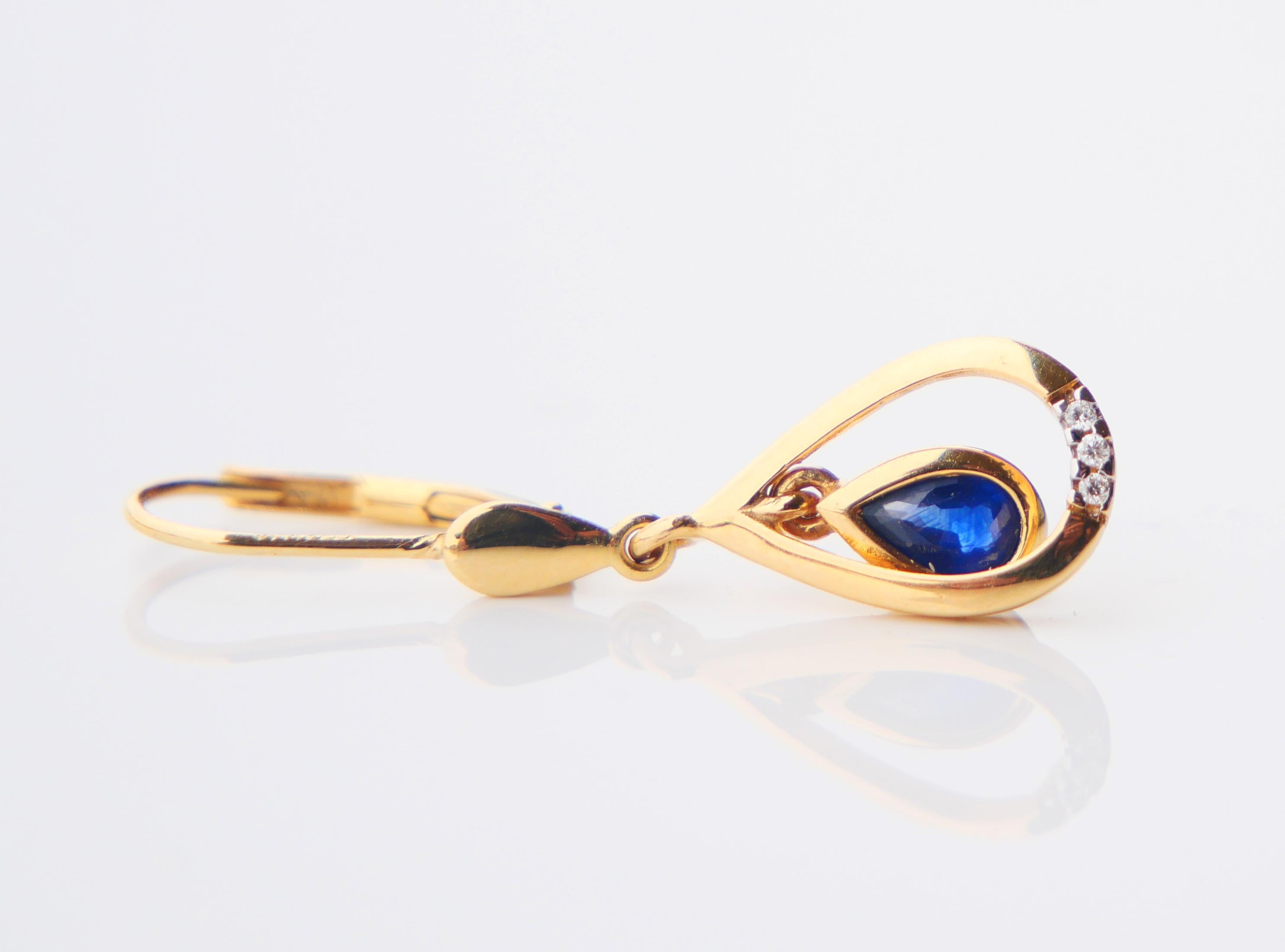 Vintage-Ohrringe, natürlicher 0.6ctw Saphir, Diamanten, massives 18 Gold /3,15gr, Vintage Damen