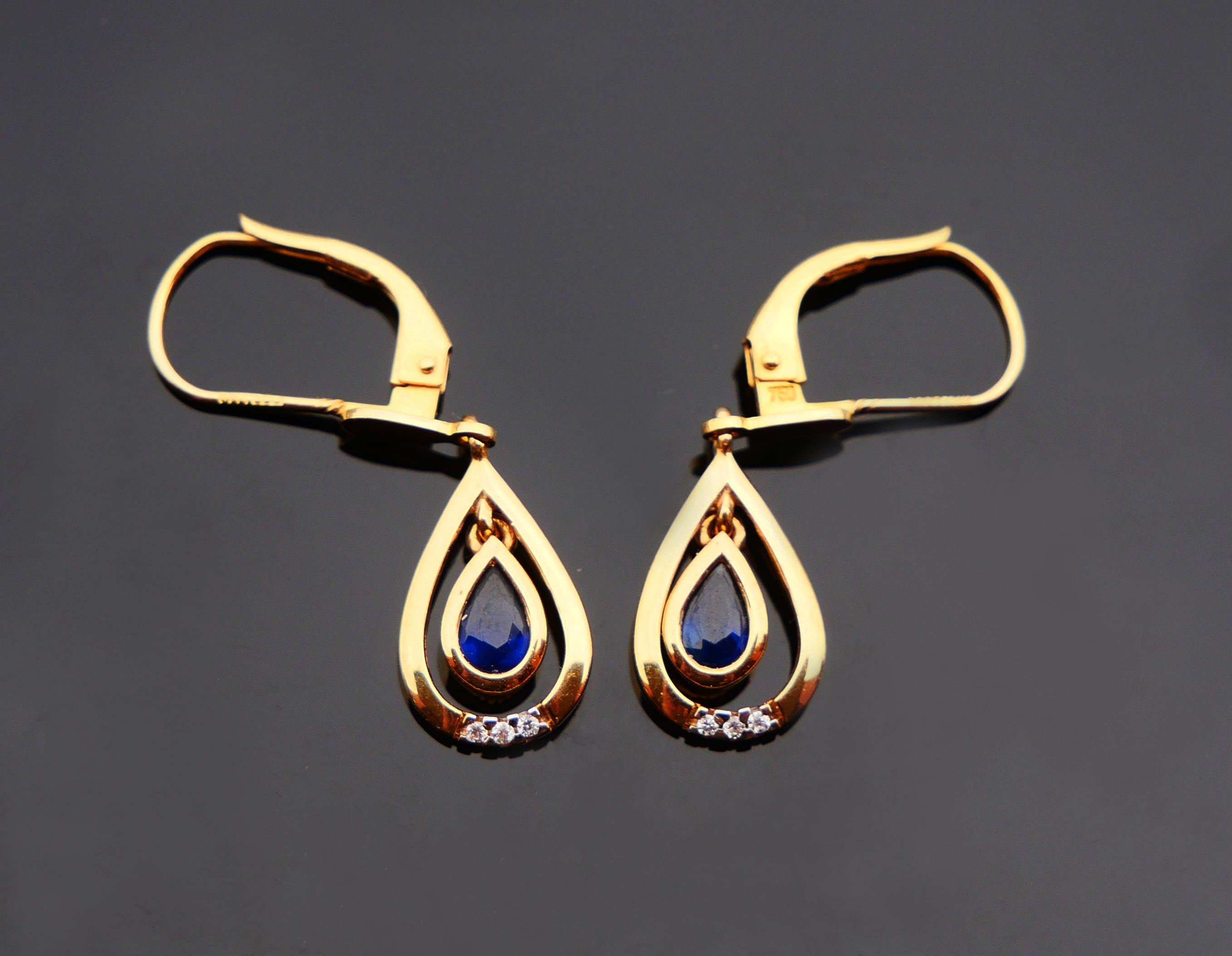 Vintage-Ohrringe, natürlicher 0.6ctw Saphir, Diamanten, massives 18 Gold /3,15gr, Vintage 2