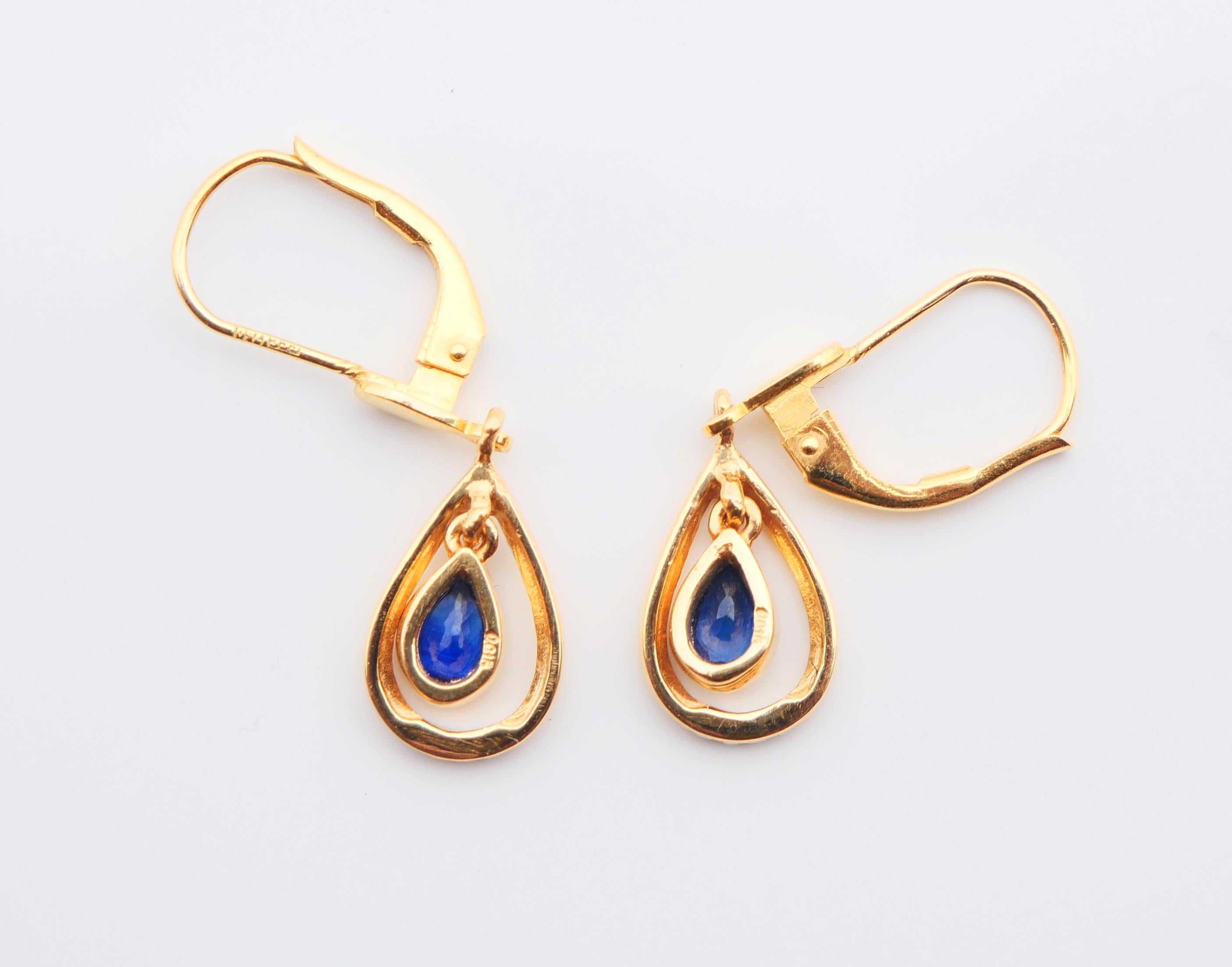Vintage-Ohrringe, natürlicher 0.6ctw Saphir, Diamanten, massives 18 Gold /3,15gr, Vintage 3