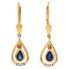 Vintage-Ohrringe, natürlicher 0.6ctw Saphir, Diamanten, massives 18 Gold /3,15gr, Vintage