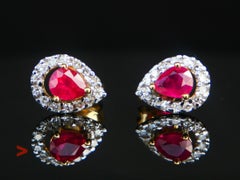Orecchini vintage naturali da 0,8 carati. Rubino 0,28ctw. Diamanti in oro 18 carati / 2,2 gr