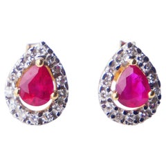 Orecchini vintage naturali da 0,8 carati. Rubino 0,28ctw. Diamanti in oro 18 carati / 2,2 gr