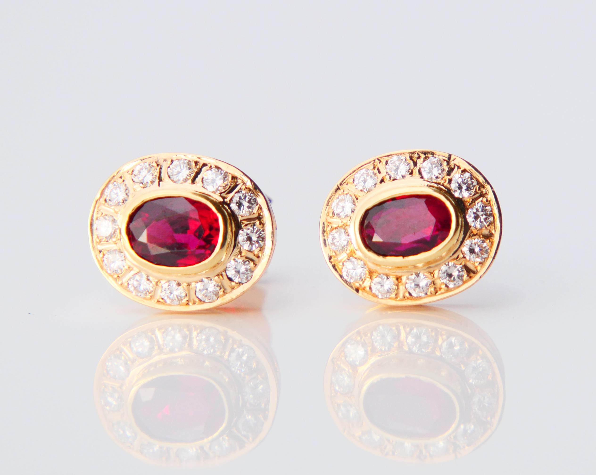 Vintage-Ohrringe, natürlich 1,35 ctw Rubin 0,5ctw Diamanten, massive 18K Gold / 4.4gr im Angebot 5