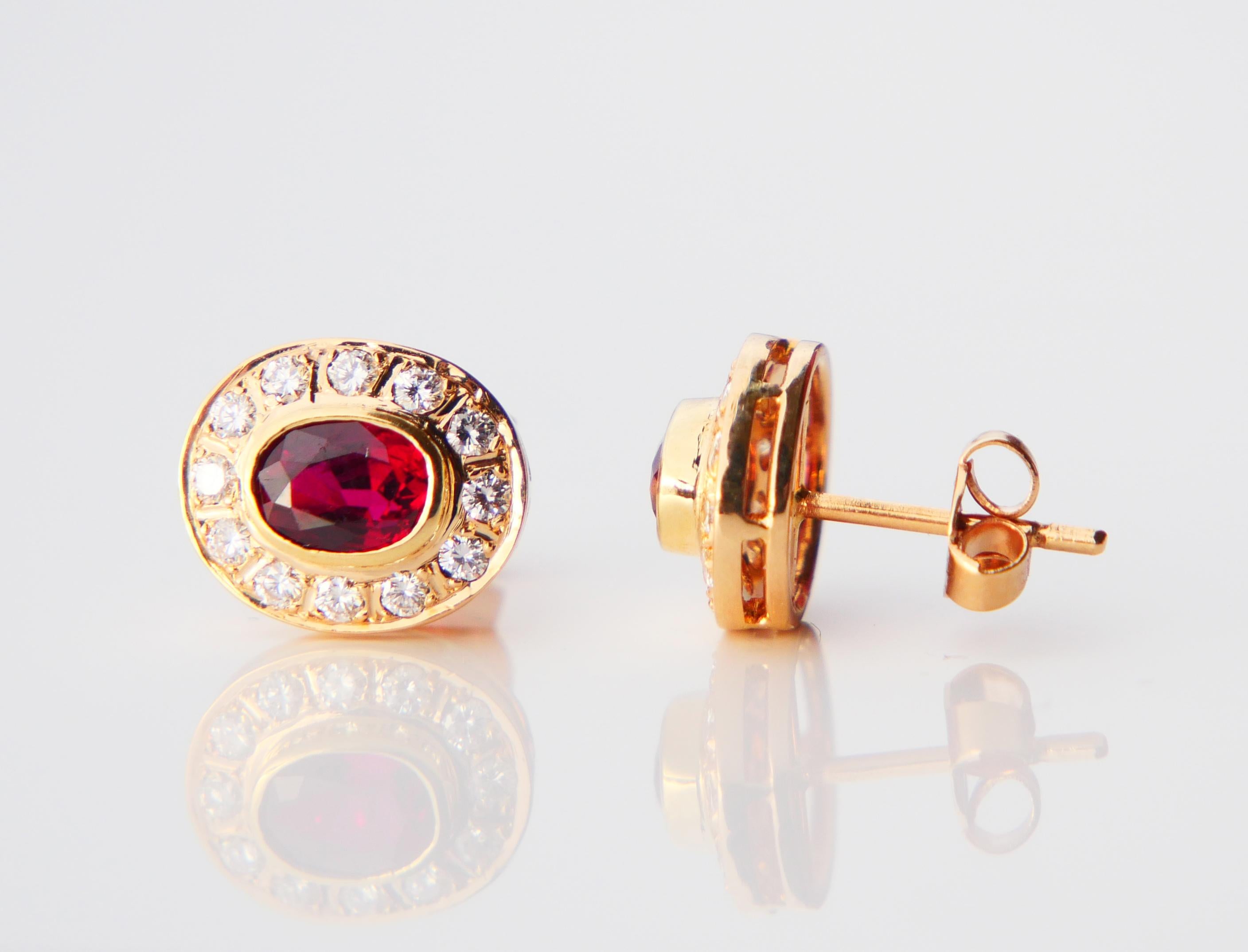 Vintage-Ohrringe, natürlich 1,35 ctw Rubin 0,5ctw Diamanten, massive 18K Gold / 4.4gr im Angebot 8