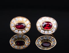 Vintage Earrings natural 1.35ctw Ruby 0.5ctw Diamonds solid 18K Gold / 4.4gr