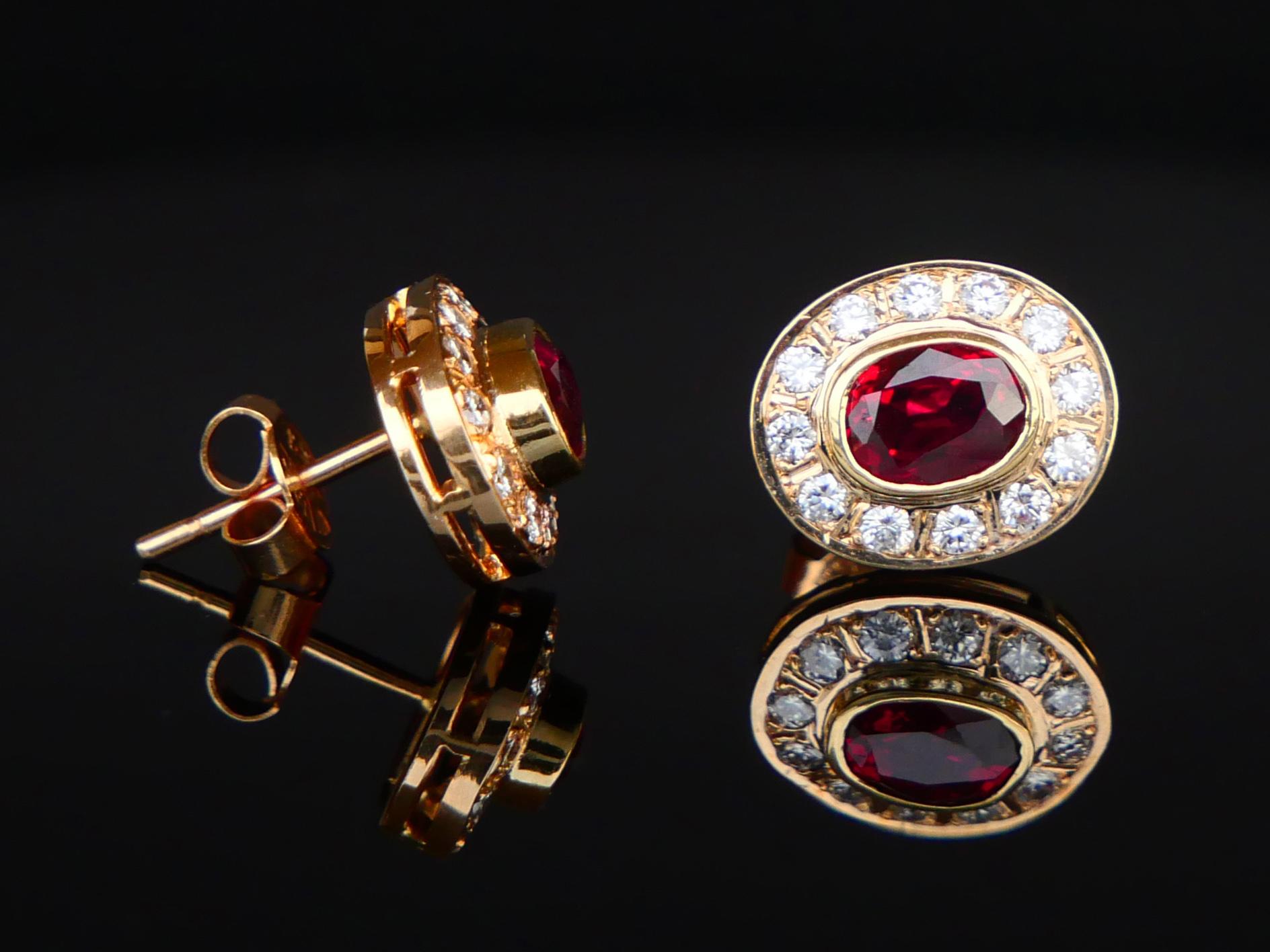 Vintage-Ohrringe, natürlich 1,35 ctw Rubin 0,5ctw Diamanten, massive 18K Gold / 4.4gr (Retro) im Angebot