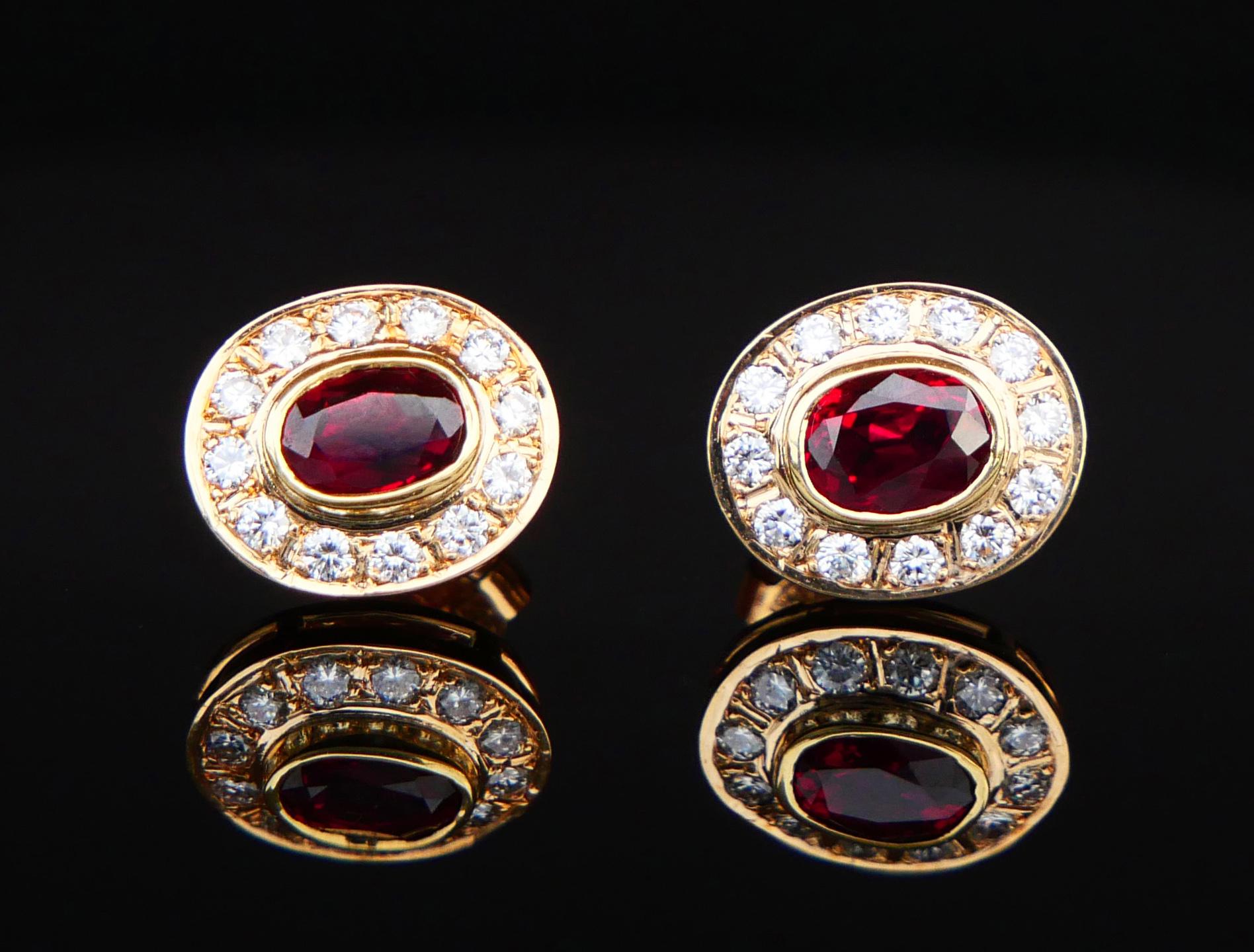Vintage-Ohrringe, natürlich 1,35 ctw Rubin 0,5ctw Diamanten, massive 18K Gold / 4.4gr (Ovalschliff) im Angebot
