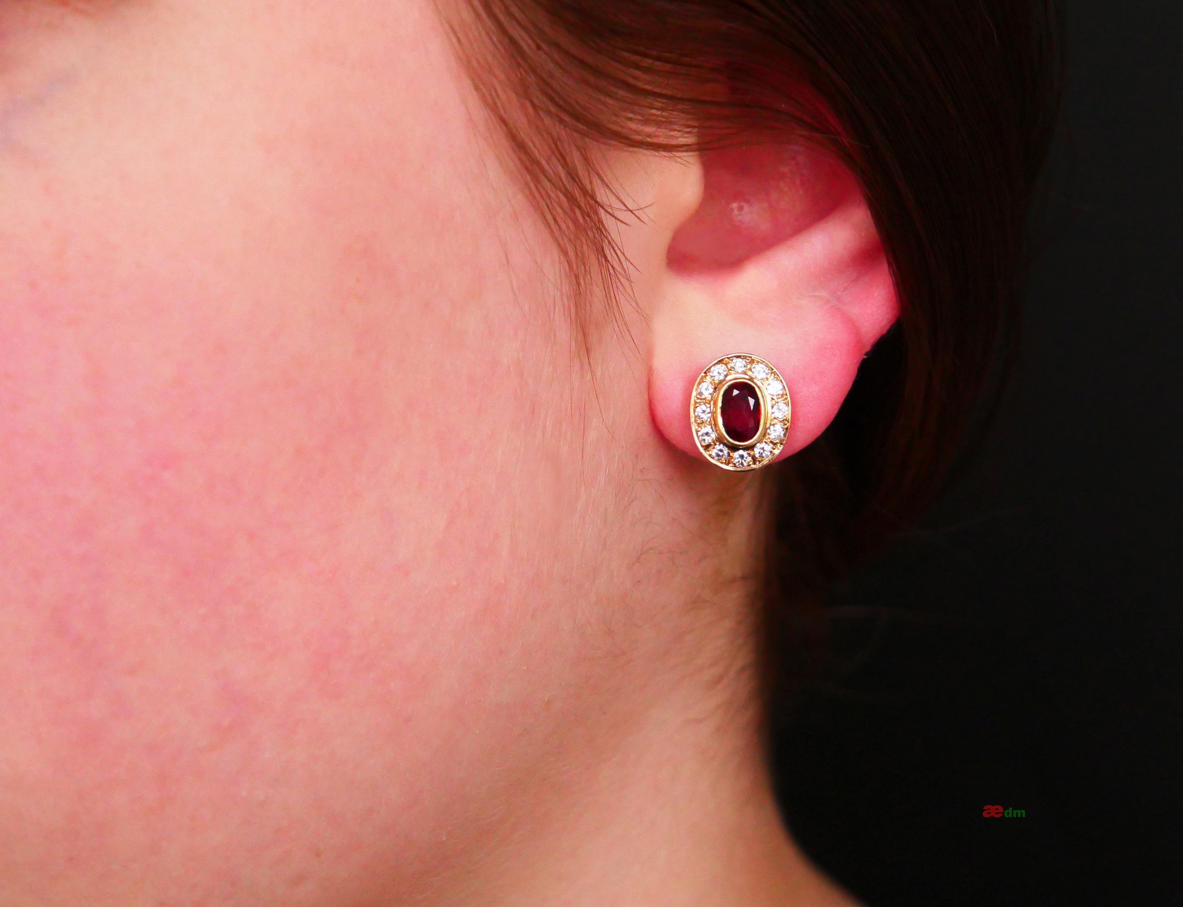 Vintage-Ohrringe, natürlich 1,35 ctw Rubin 0,5ctw Diamanten, massive 18K Gold / 4.4gr Damen im Angebot