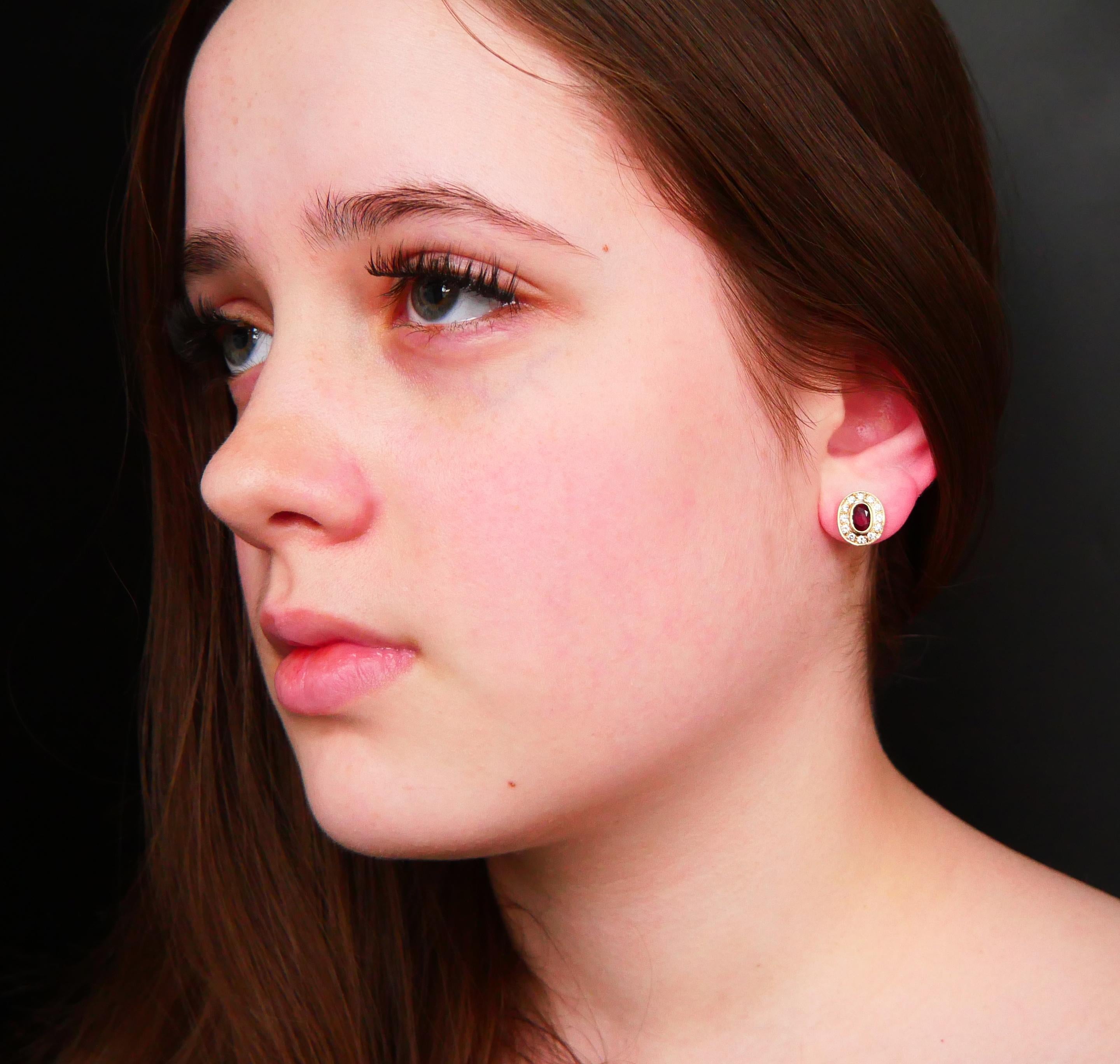 Vintage-Ohrringe, natürlich 1,35 ctw Rubin 0,5ctw Diamanten, massive 18K Gold / 4.4gr im Angebot 1