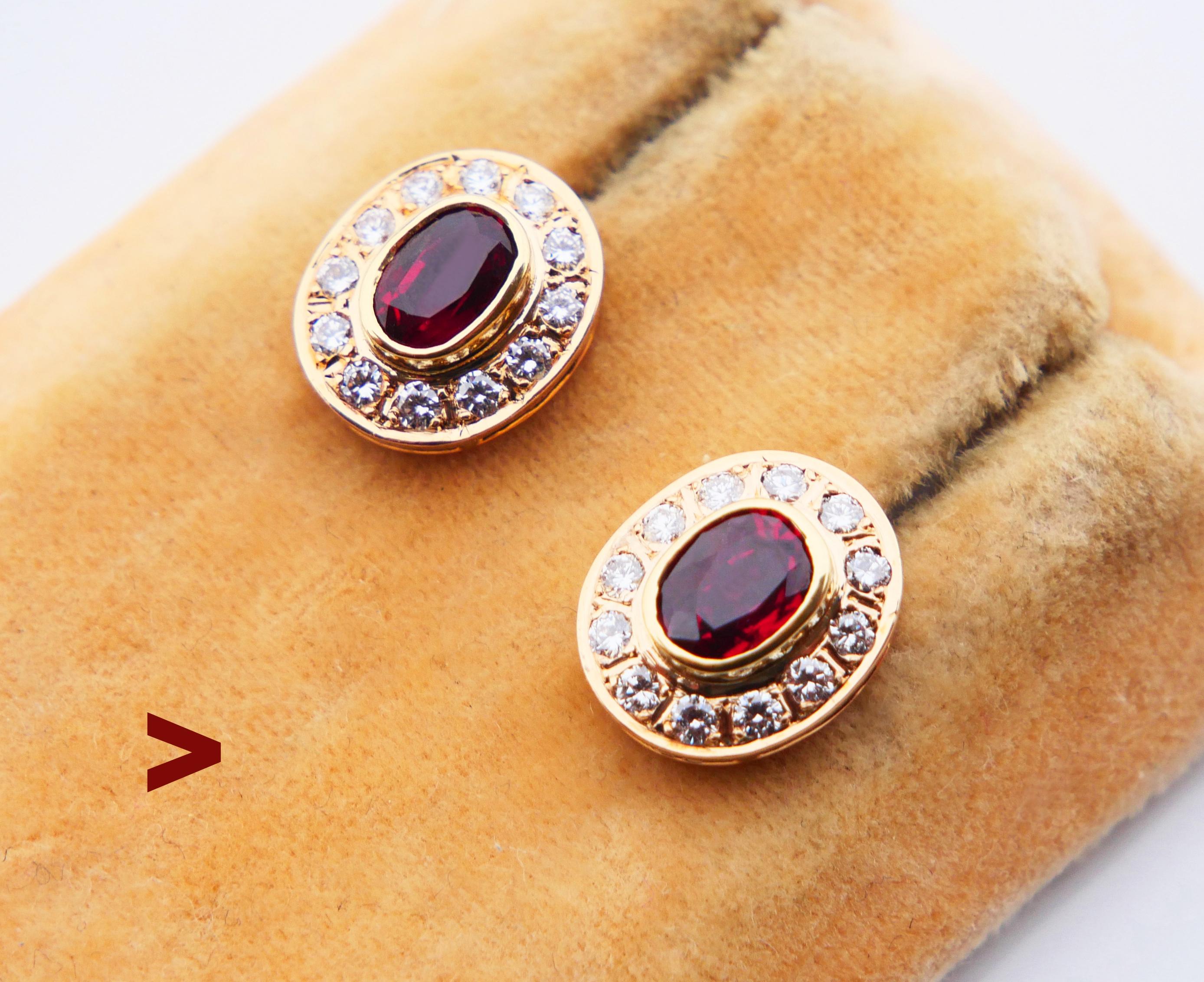 Vintage-Ohrringe, natürlich 1,35 ctw Rubin 0,5ctw Diamanten, massive 18K Gold / 4.4gr im Angebot 2