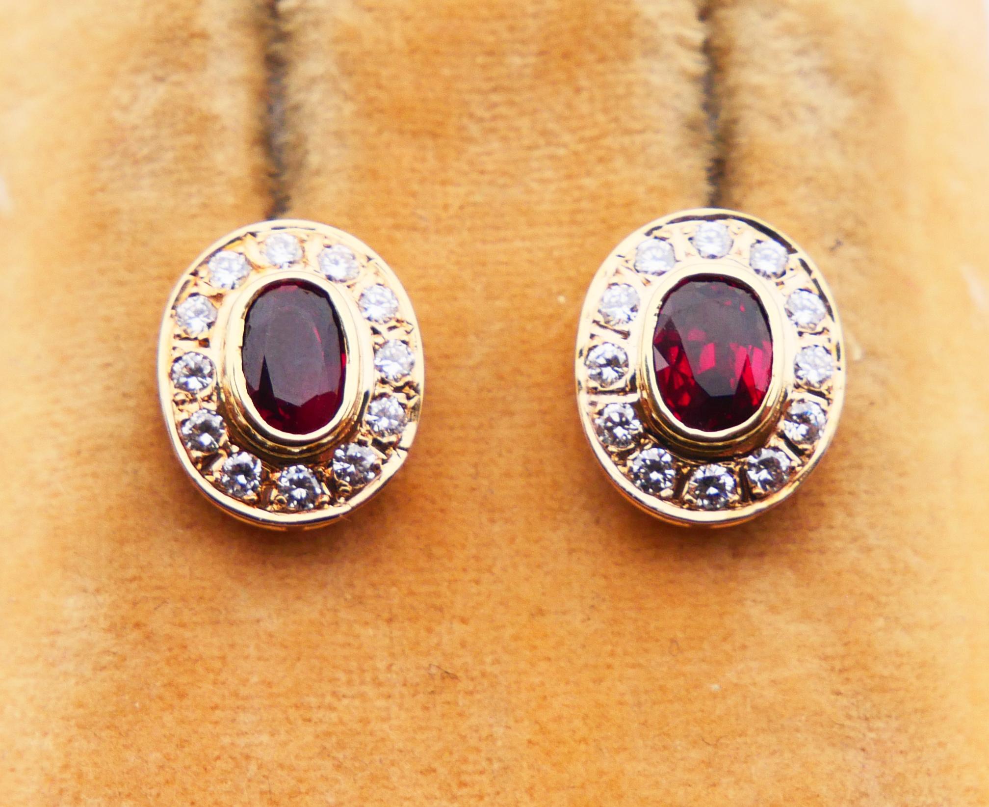 Vintage-Ohrringe, natürlich 1,35 ctw Rubin 0,5ctw Diamanten, massive 18K Gold / 4.4gr im Angebot 4