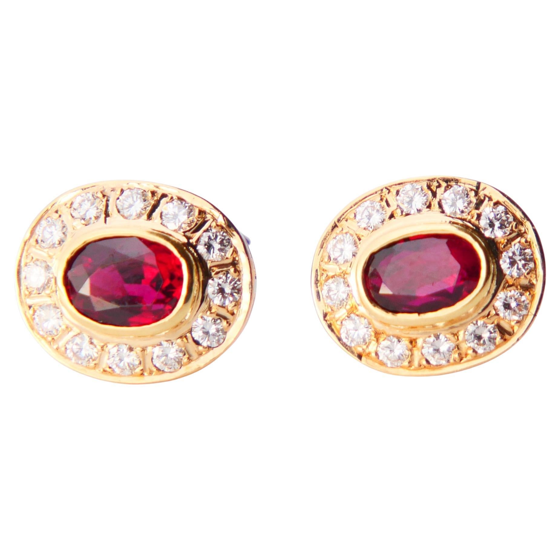 Vintage Earrings natural 1.35ctw Ruby 0.5ctw Diamonds solid 18K Gold / 4.4gr