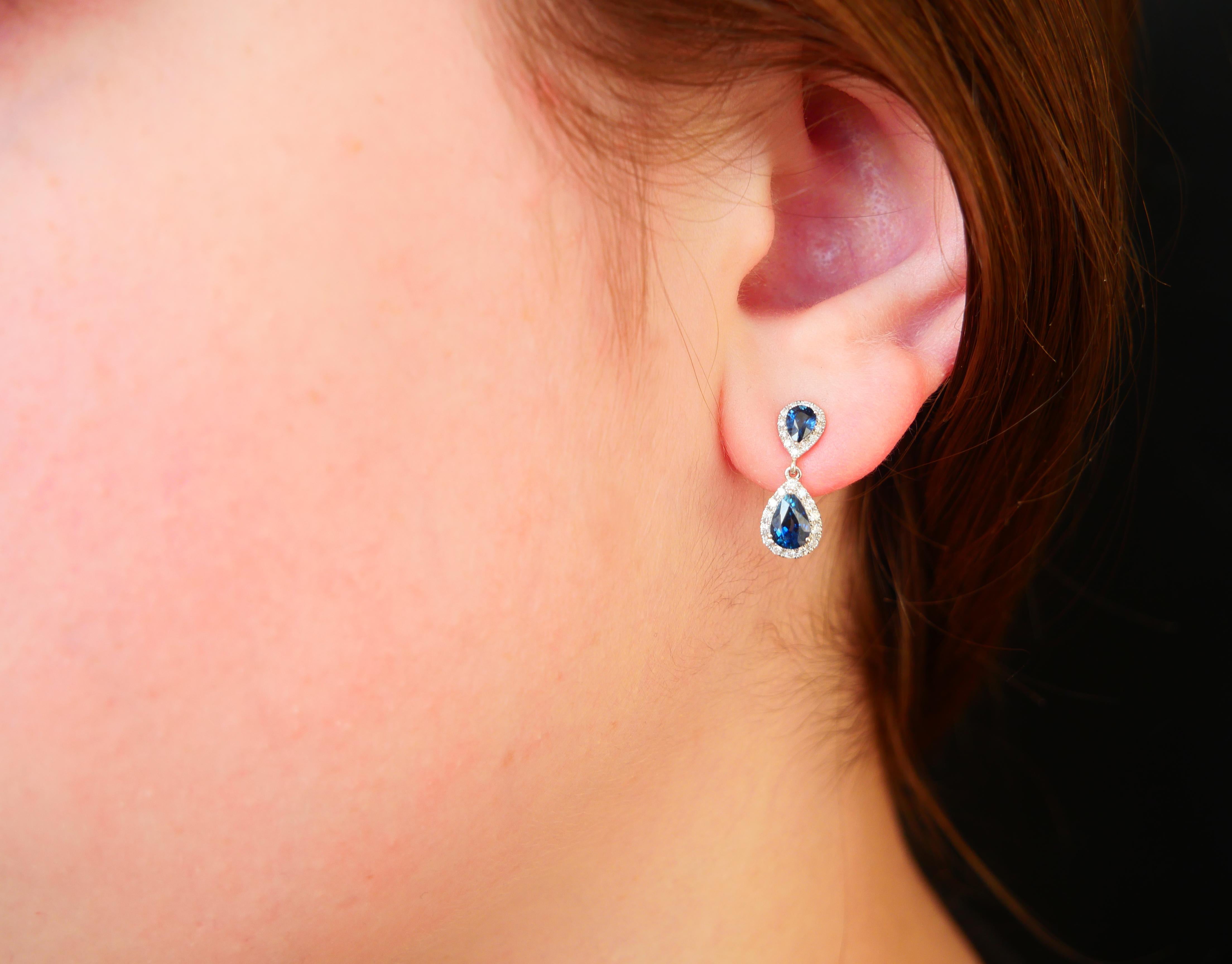 Retro Vintage Earrings natural 1.6 ctw Sapphire Diamonds solid 18 White Gold /2.5gr For Sale