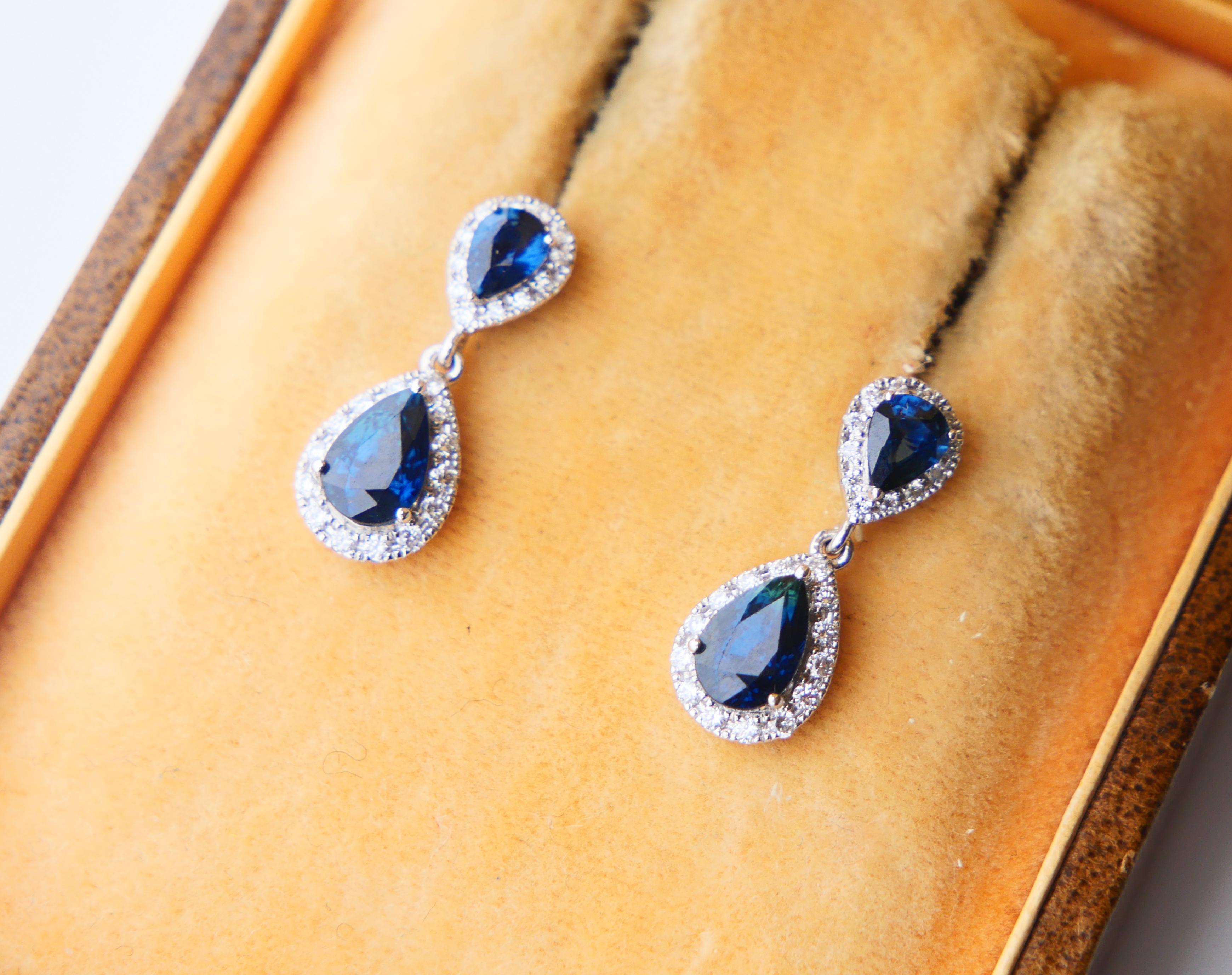 Women's Vintage Earrings natural 1.6 ctw Sapphire Diamonds solid 18 White Gold /2.5gr For Sale