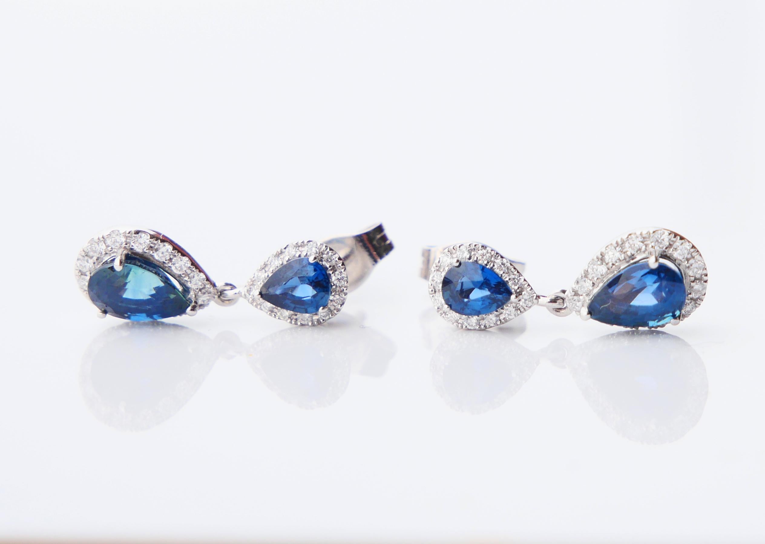 Vintage Earrings natural 1.6 ctw Sapphire Diamonds solid 18 White Gold /2.5gr For Sale 2