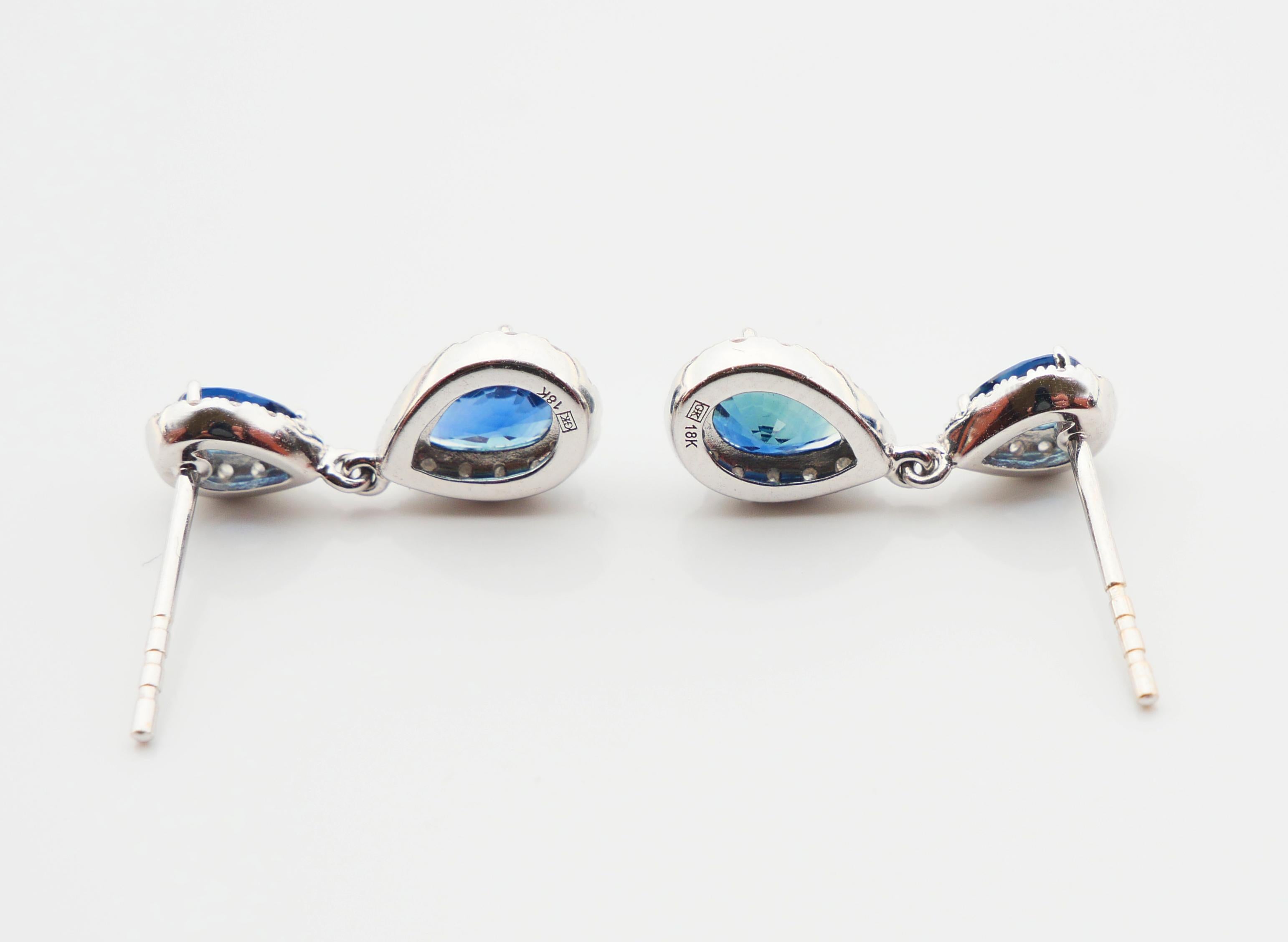 Vintage Earrings natural 1.6 ctw Sapphire Diamonds solid 18 White Gold /2.5gr For Sale 3