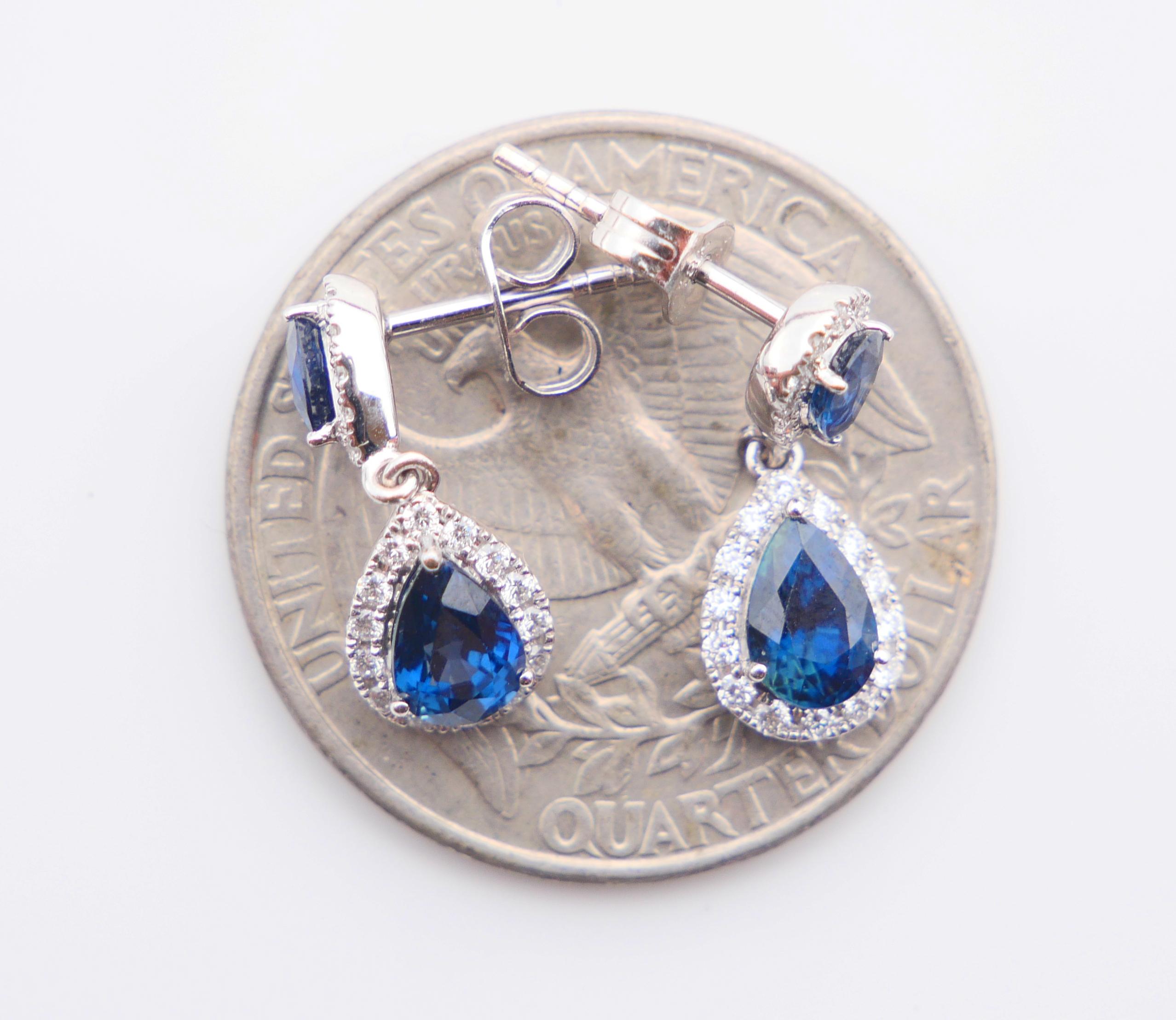 Vintage Earrings natural 1.6 ctw Sapphire Diamonds solid 18 White Gold /2.5gr For Sale 4