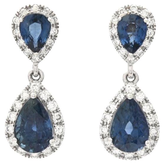Vintage Earrings natural 1.6 ctw Sapphire Diamonds solid 18 White Gold /2.5gr For Sale