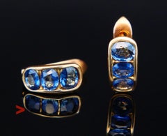 Vintage Earrings natural 2.3 ctw cornflower Sapphire solid 18K Gold / 3.3 gr.