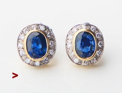 Vintage Earrings natürlichen 2ctw Saphir 0,25ctw Diamanten massiv 18K Gold / 4,3 gr.