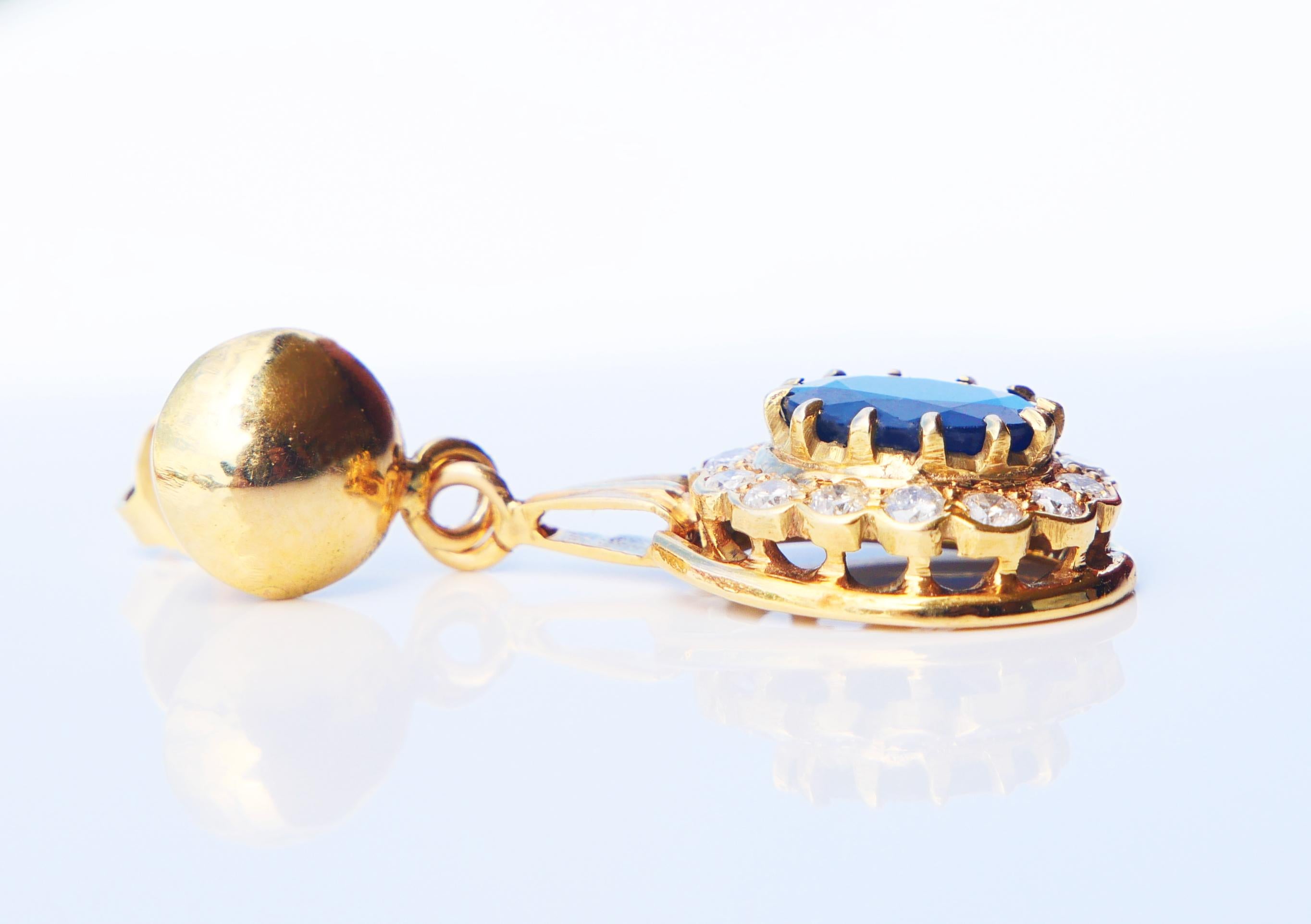 Vintage Earrings natural 4.5ct Sapphire 1.12ct Diamonds solid 18 Gold / 9gr For Sale 5