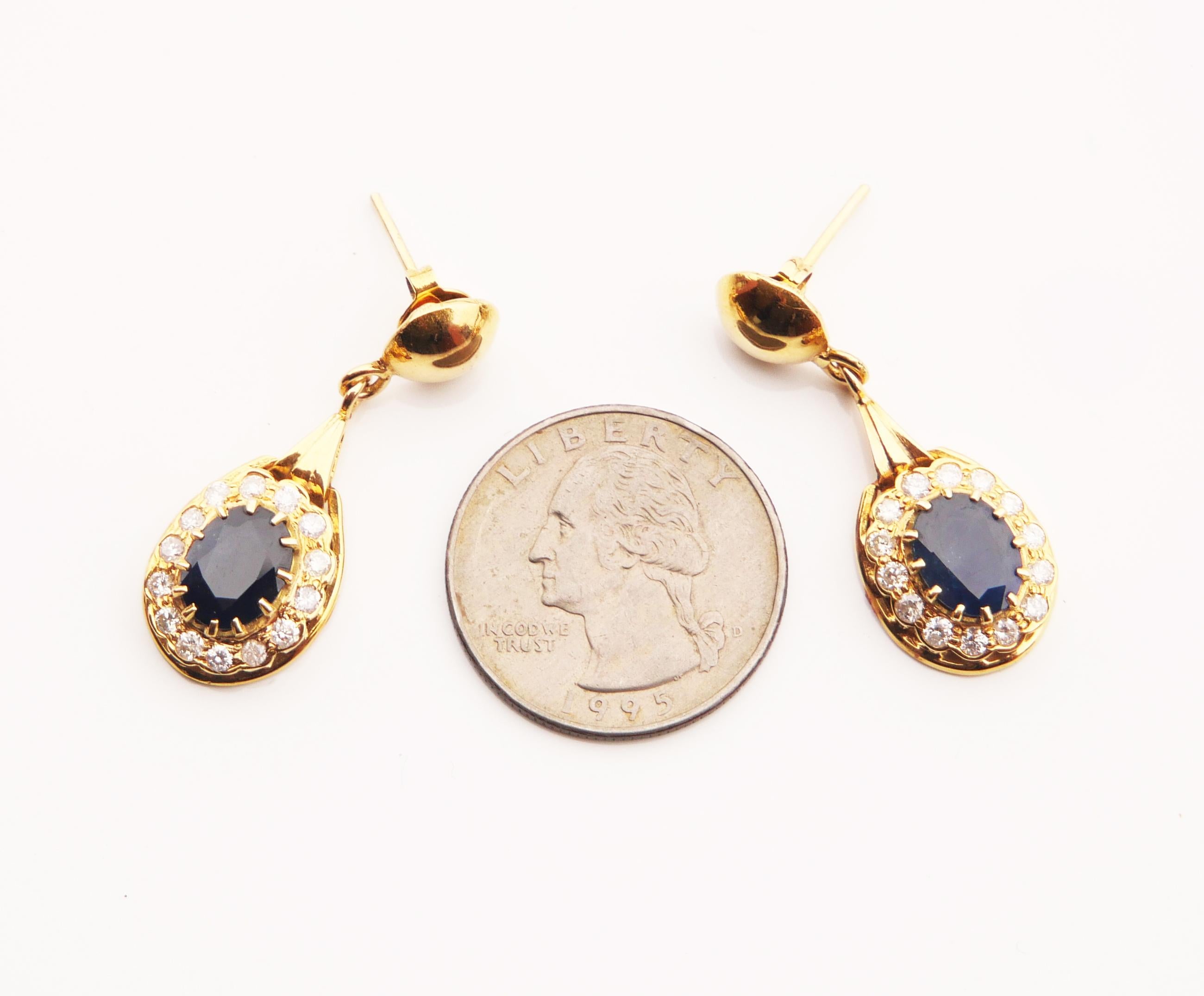 Vintage Earrings natural 4.5ct Sapphire 1.12ct Diamonds solid 18 Gold / 9gr For Sale 6