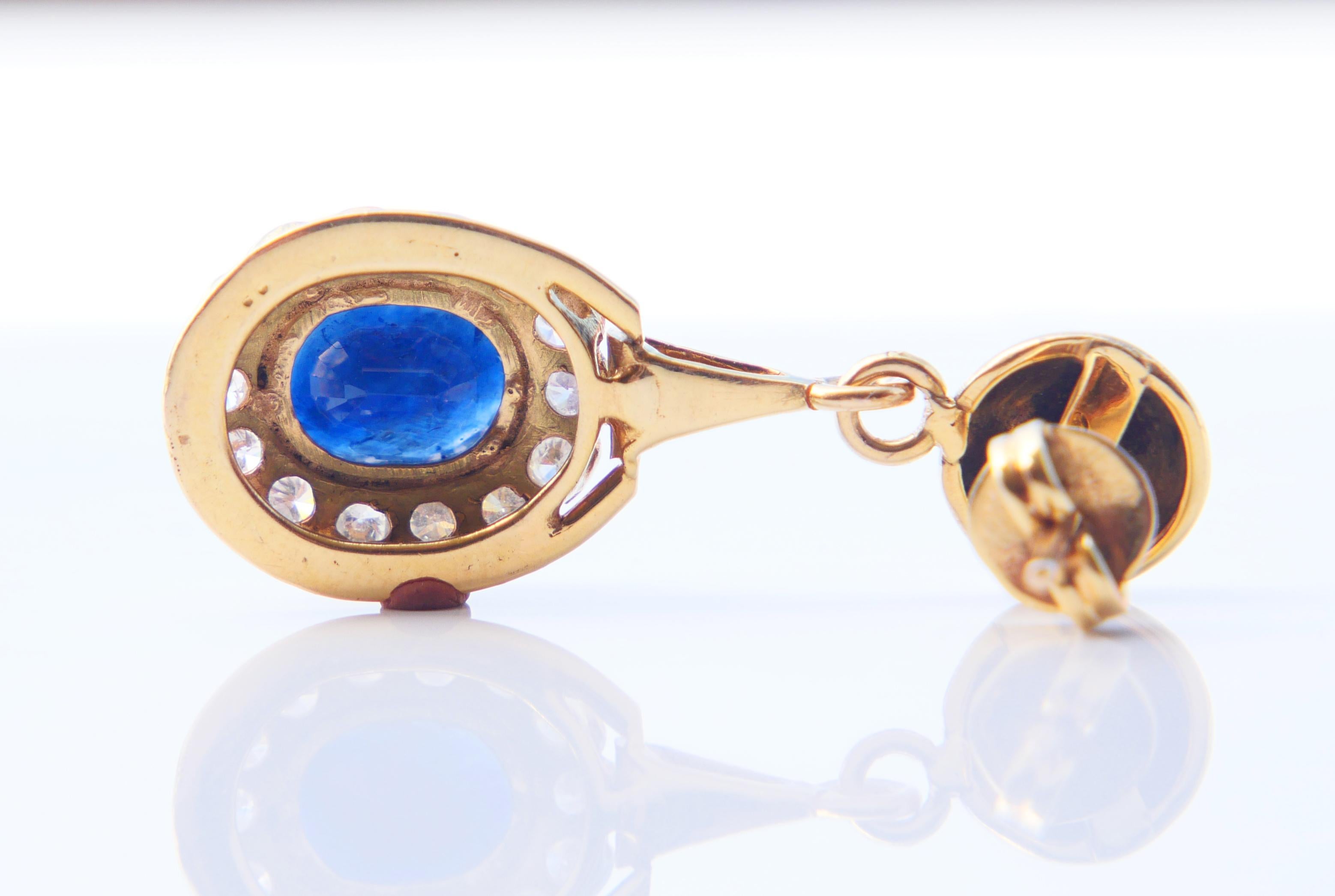 Vintage Earrings natural 4.5ct Sapphire 1.12ct Diamonds solid 18 Gold / 9gr For Sale 3