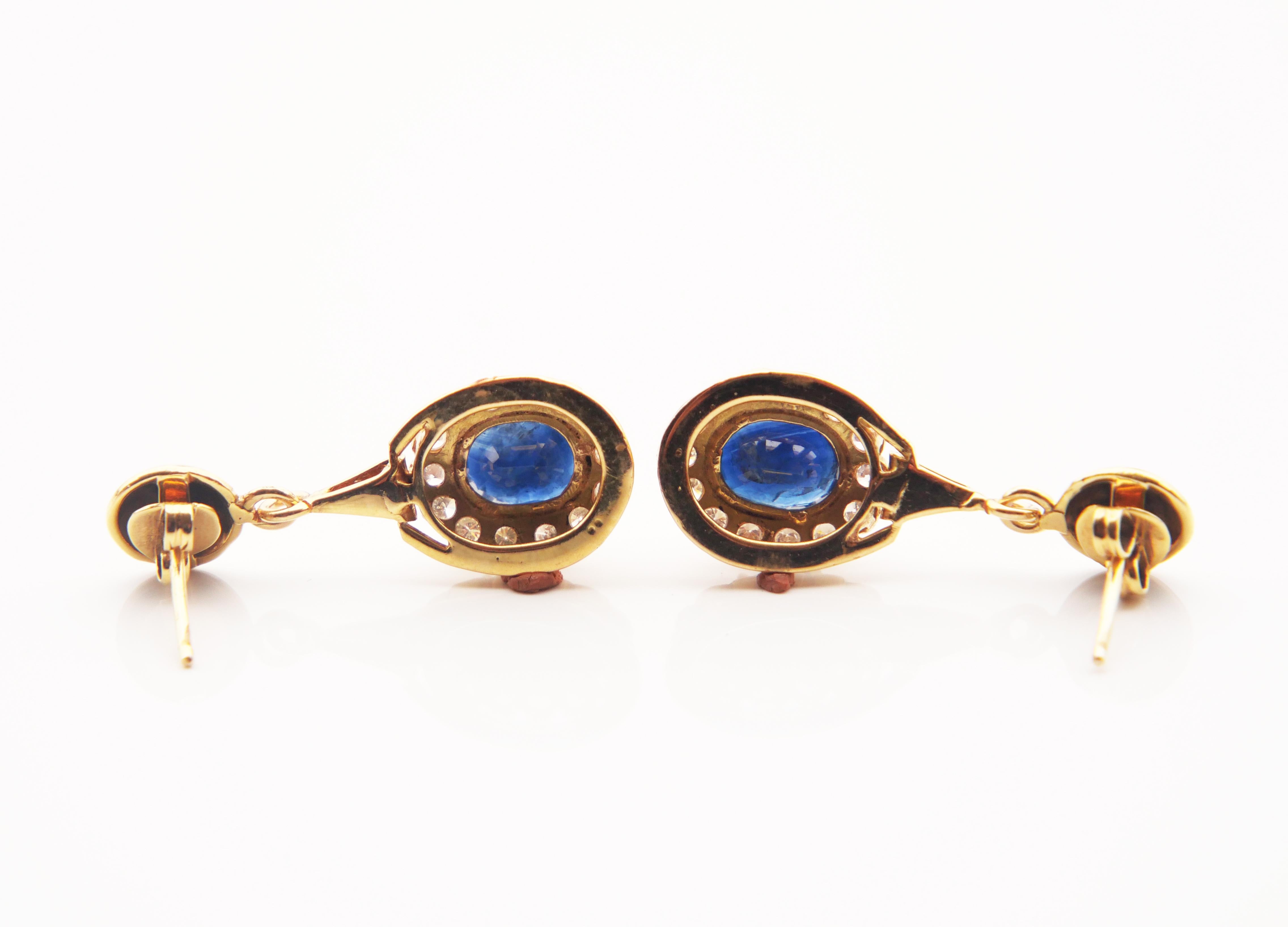 Vintage Earrings natural 4.5ct Sapphire 1.12ct Diamonds solid 18 Gold / 9gr For Sale 4
