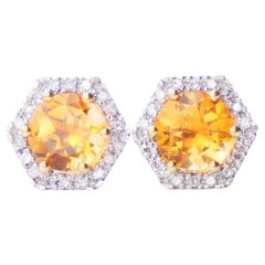 Vintage Earrings natural Citrine Diamonds solid 18K Gold / 2gr