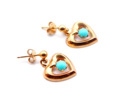 Vintage Earrings natural Turquoise solid Yellow 18K Gold / 1.7g